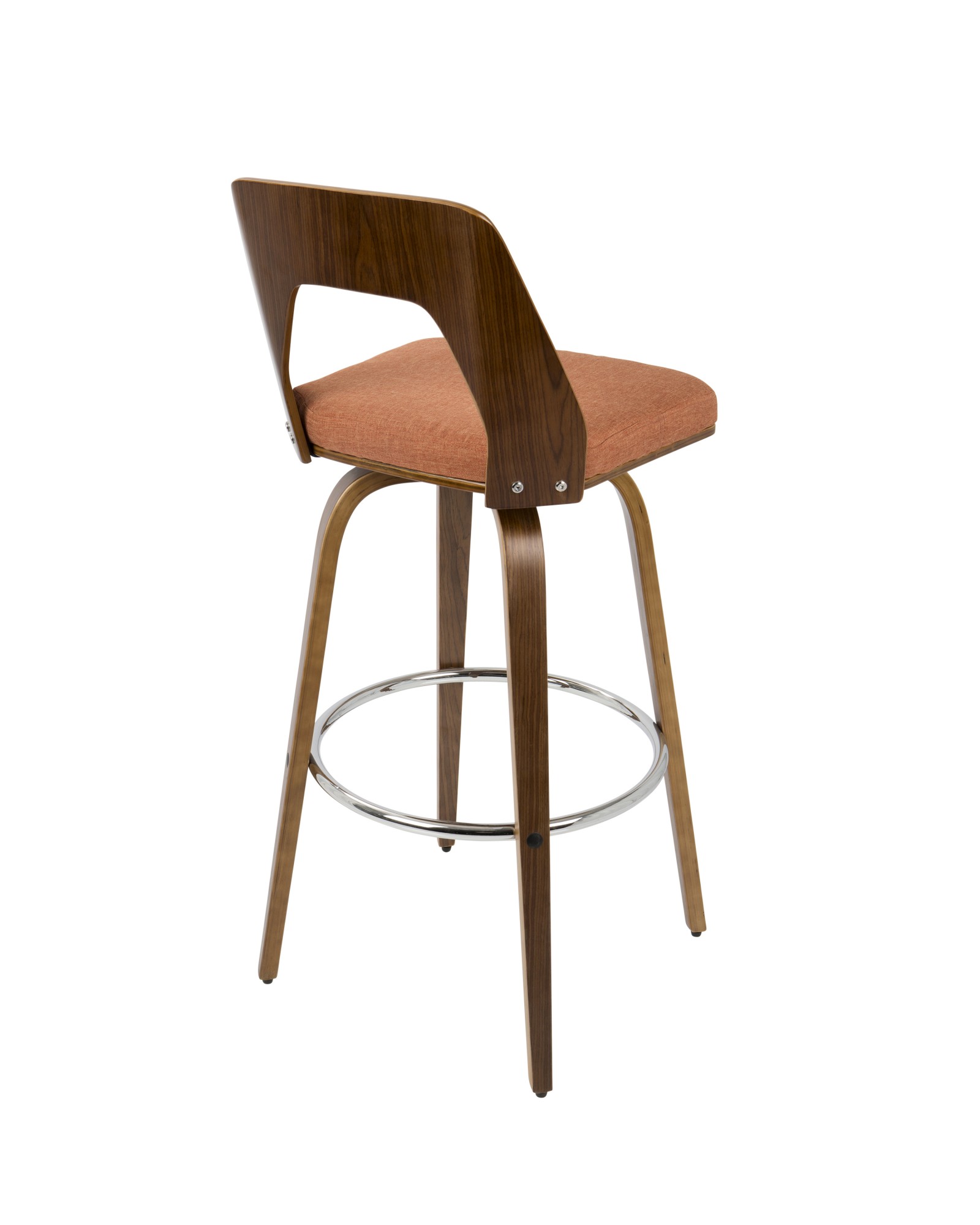 Trilogy Mid-Century Modern Barstool in Walnut and Orange Fabric