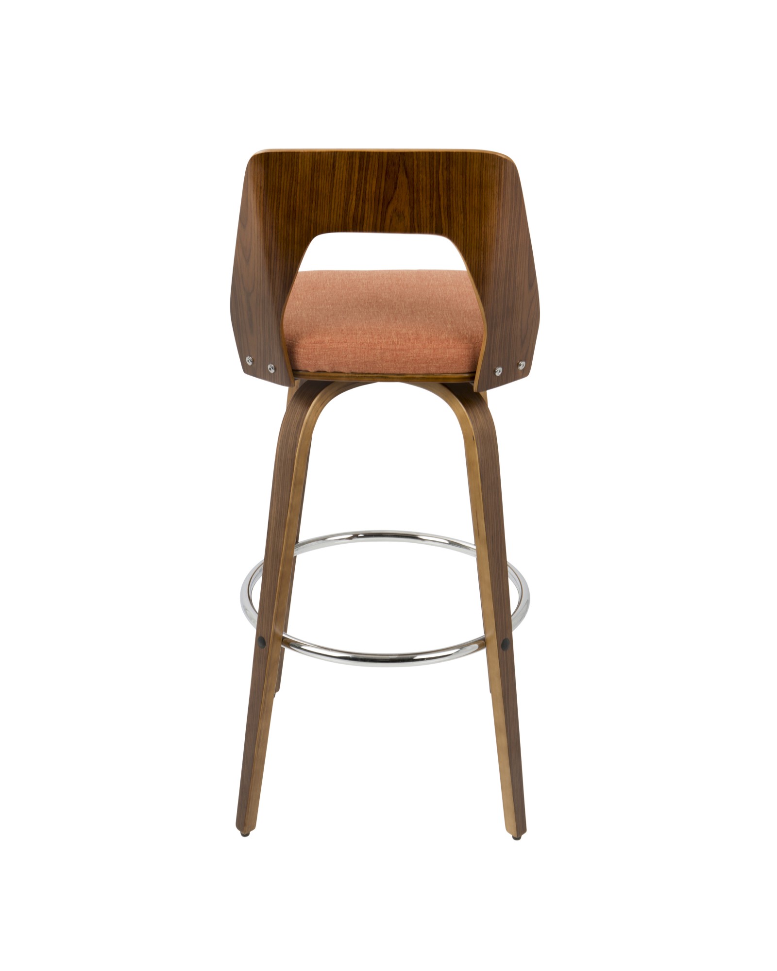 Trilogy Mid-Century Modern Barstool in Walnut and Orange Fabric