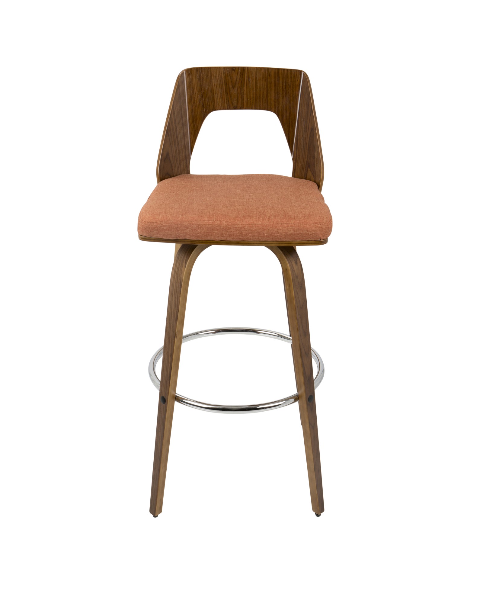 Trilogy Mid-Century Modern Barstool in Walnut and Orange Fabric