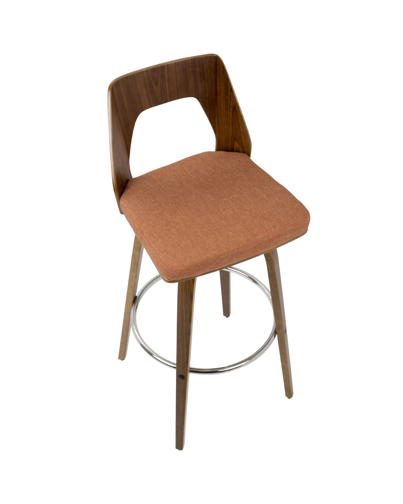 Trilogy Mid-Century Modern Barstool in Walnut and Orange Fabric