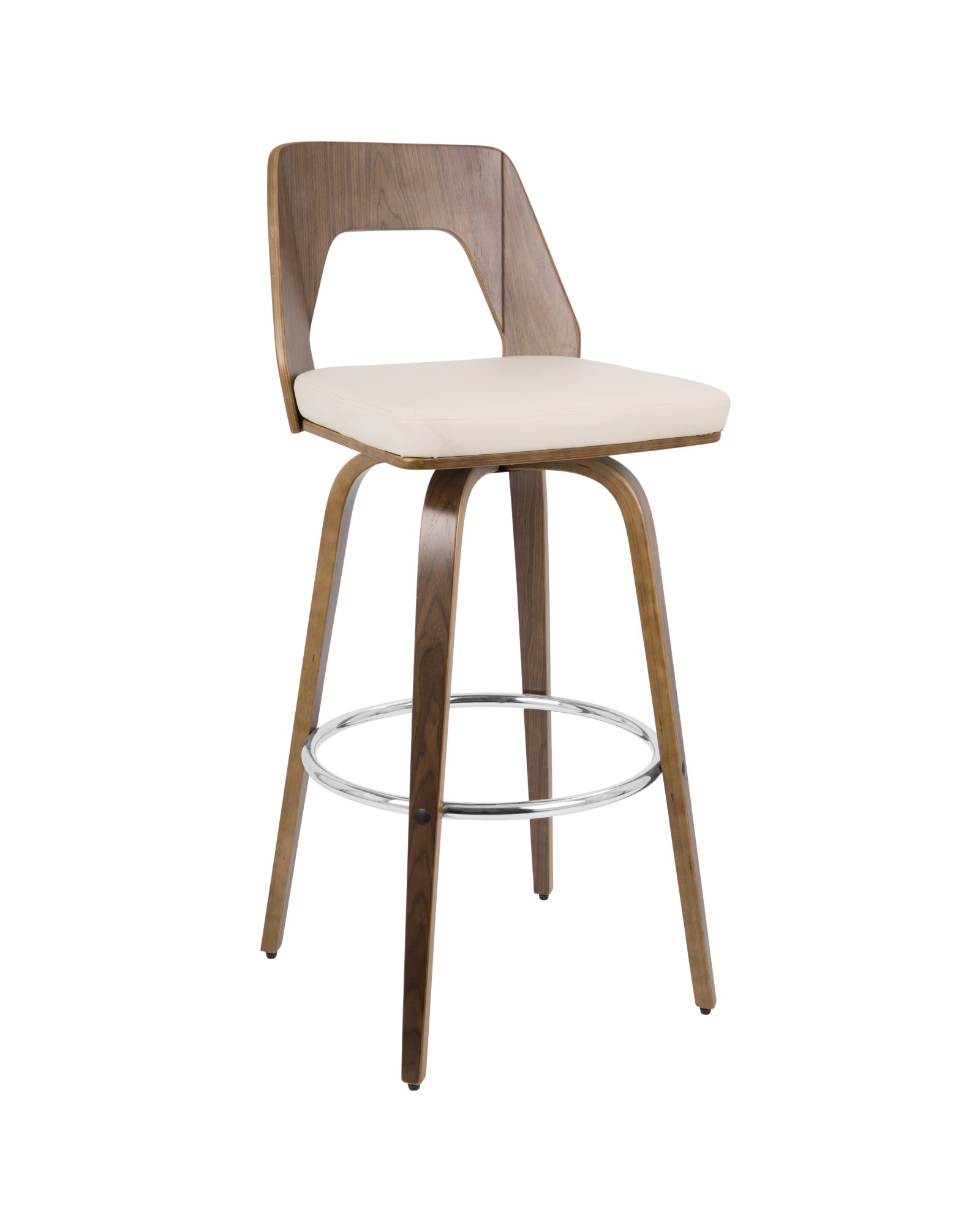 Trilogy Mid-Century Modern Barstool in Walnut and Cream Faux Leather