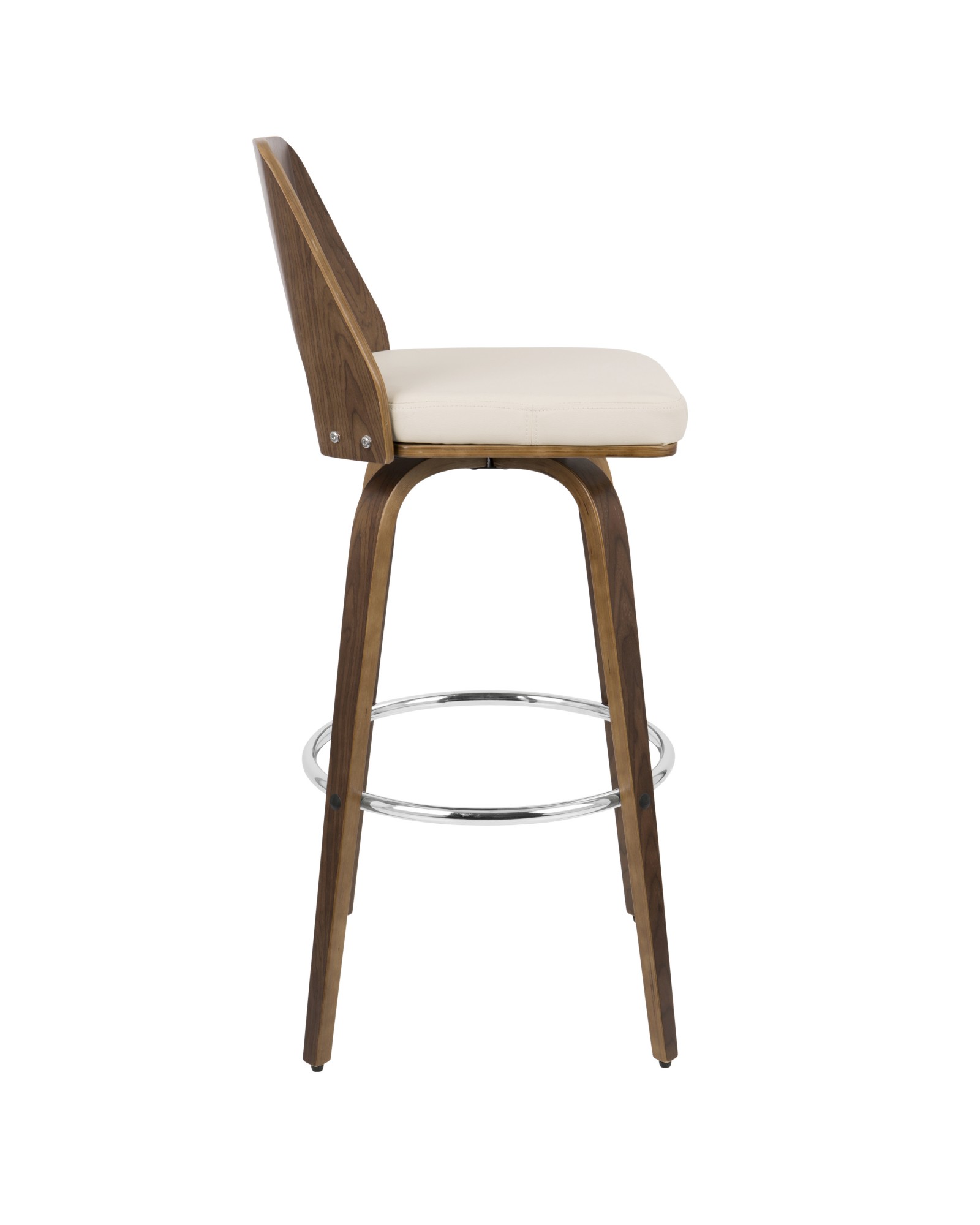 Trilogy Mid-Century Modern Barstool in Walnut and Cream Faux Leather