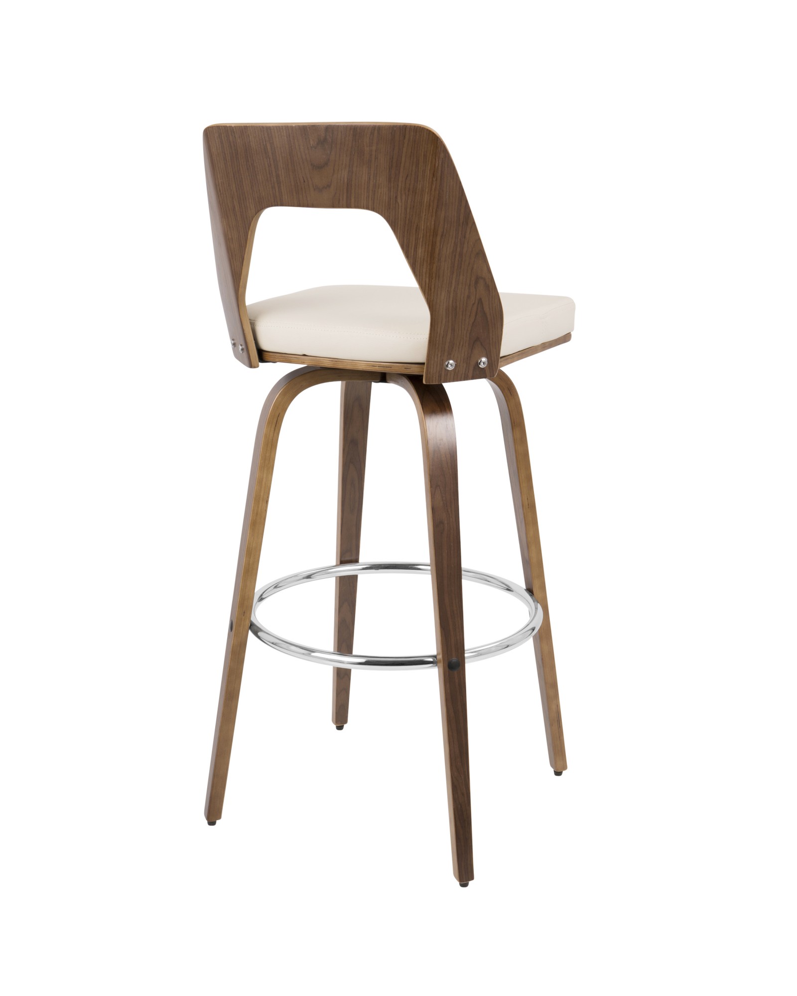 Trilogy Mid-Century Modern Barstool in Walnut and Cream Faux Leather