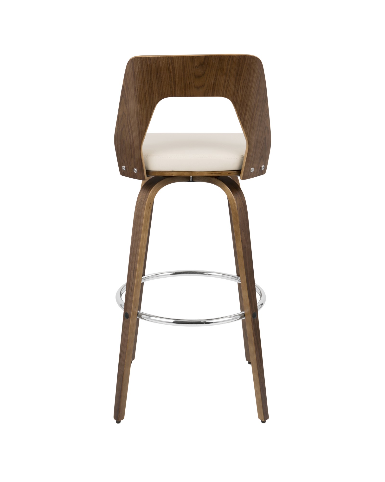 Trilogy Mid-Century Modern Barstool in Walnut and Cream Faux Leather