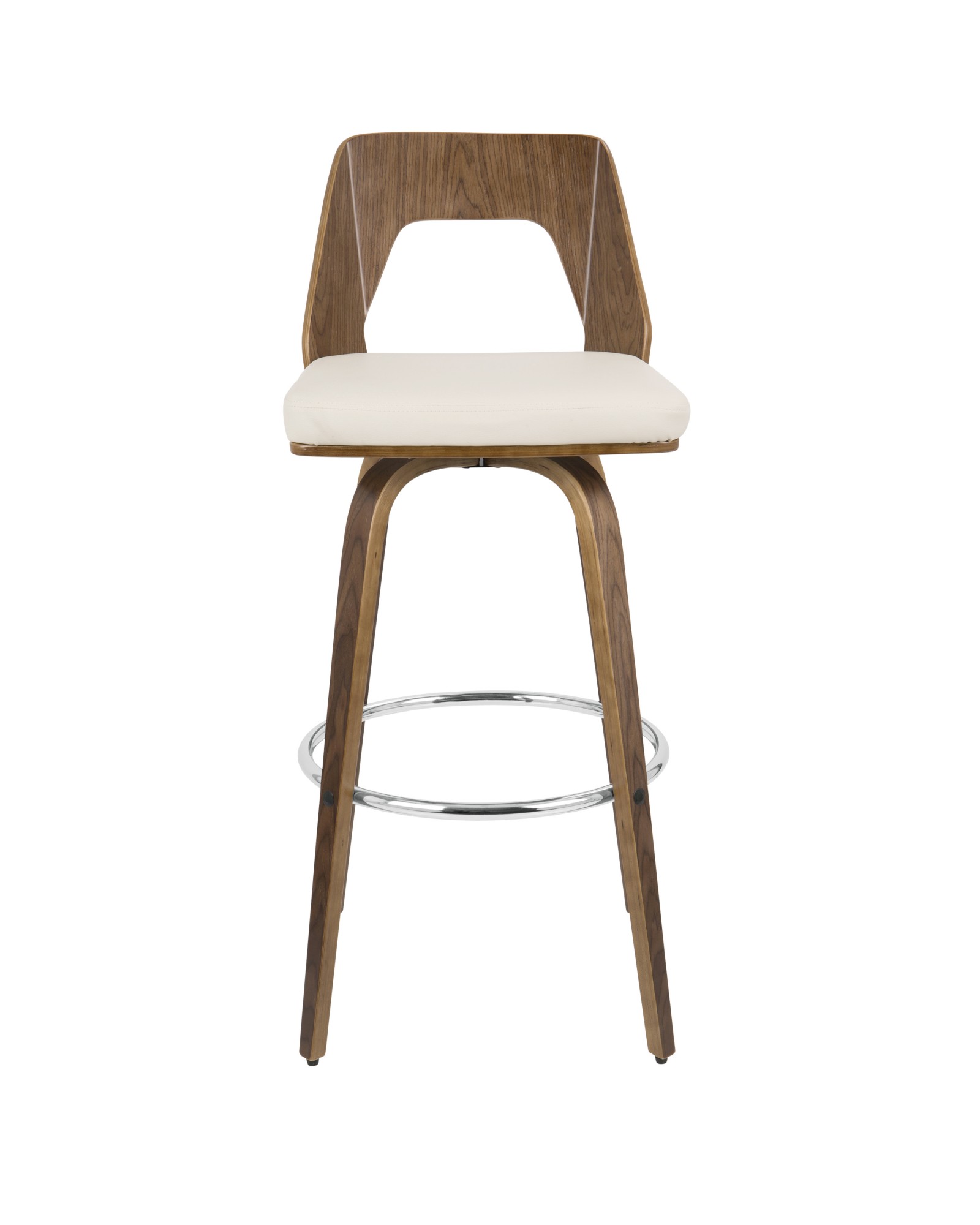 Trilogy Mid-Century Modern Barstool in Walnut and Cream Faux Leather