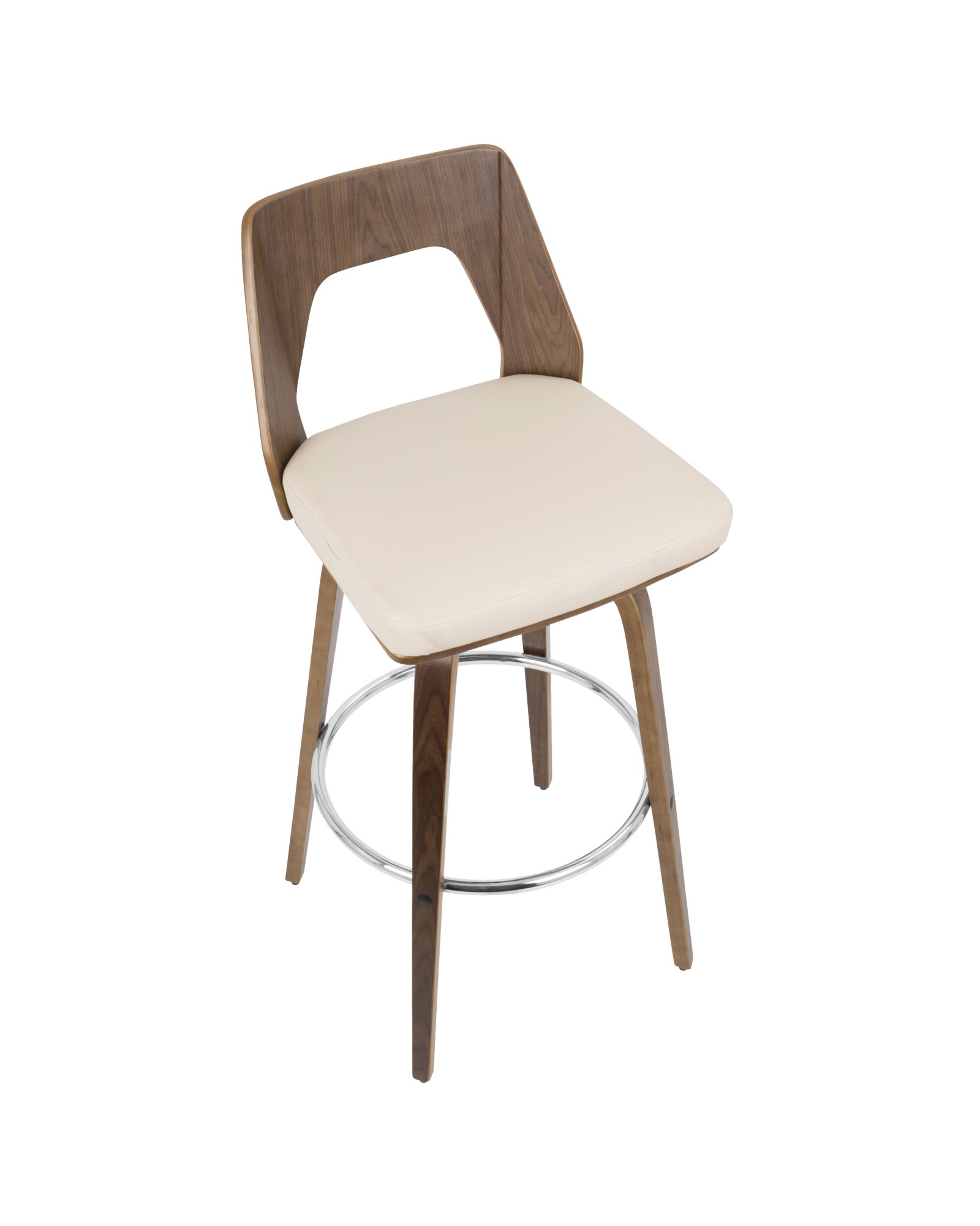 Trilogy Mid-Century Modern Barstool in Walnut and Cream Faux Leather