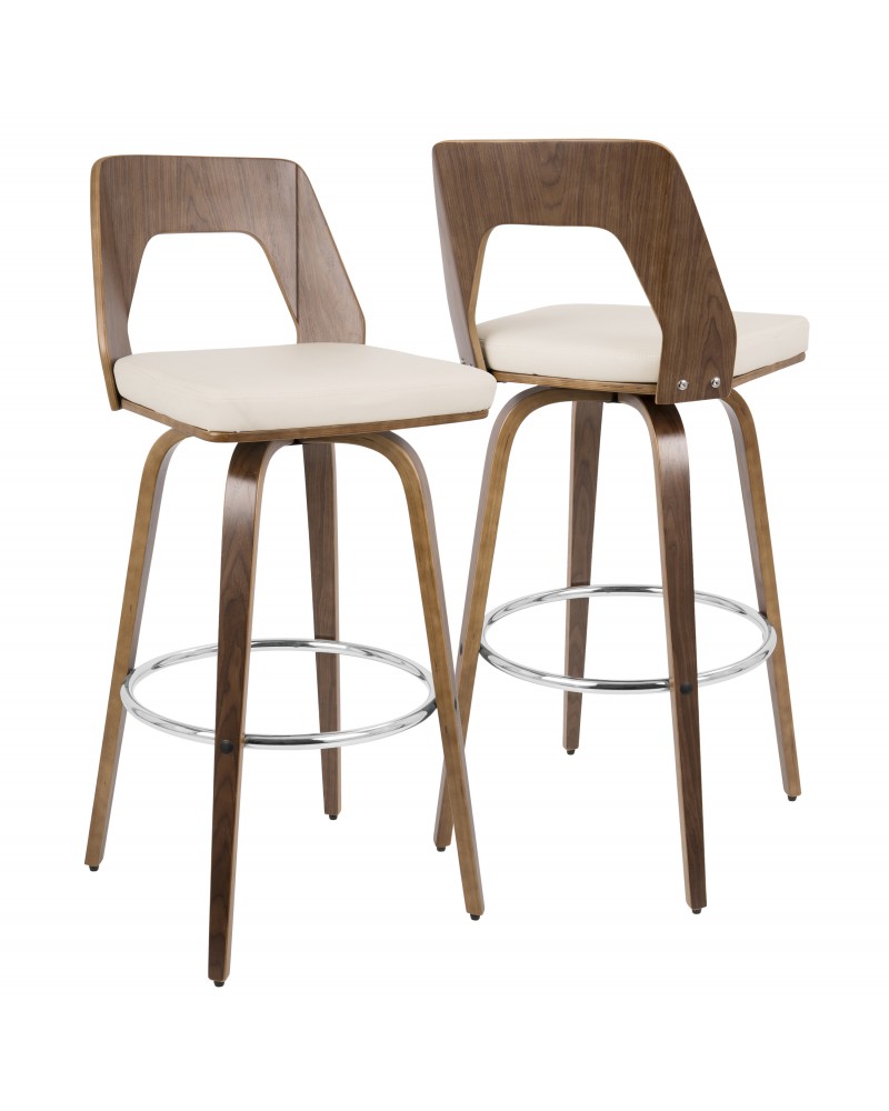 Trilogy Mid-Century Modern Barstool in Walnut and Cream Faux Leather