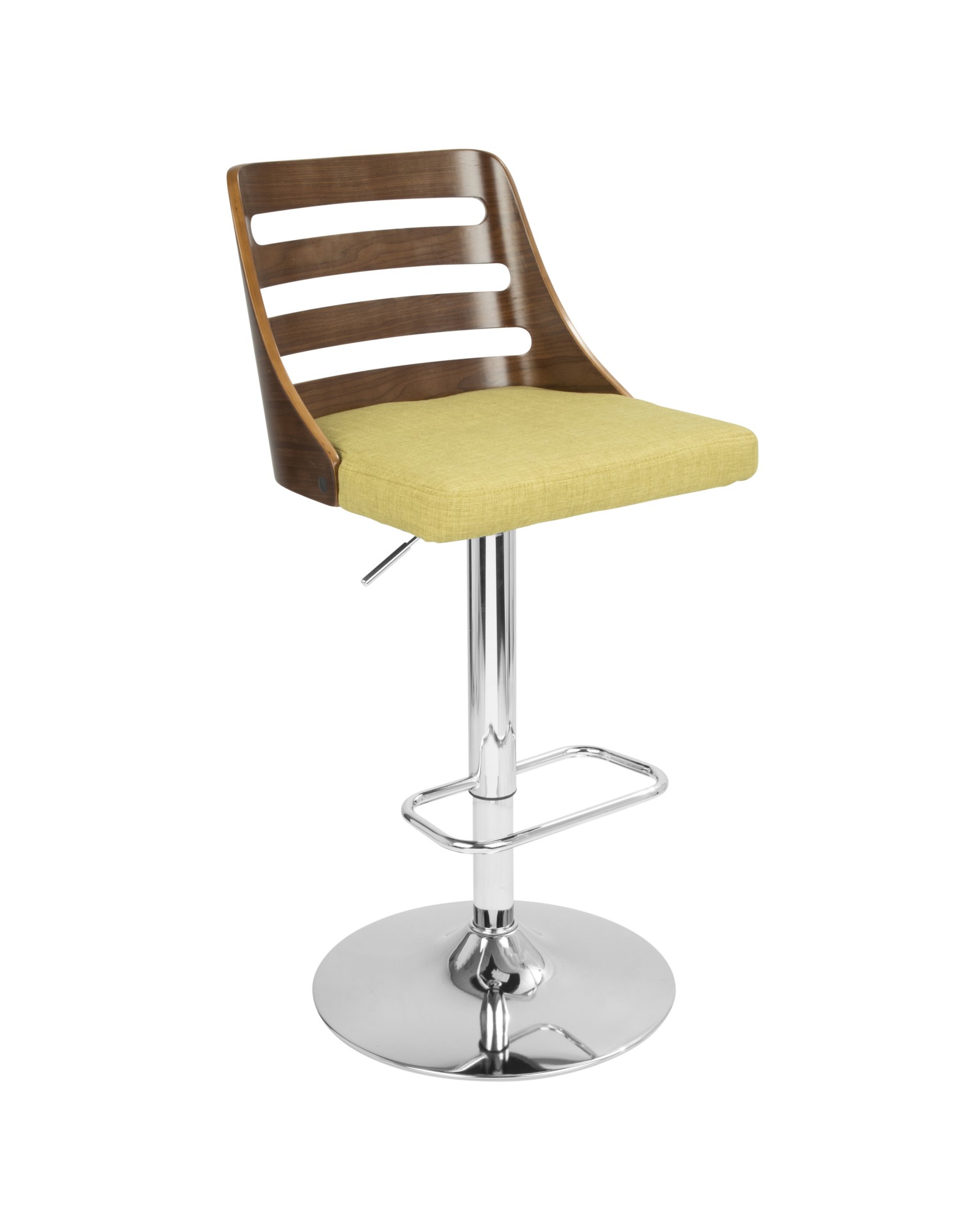 Trevi Mid-Century Modern Adjustable Barstool with Swivel in Walnut and Green