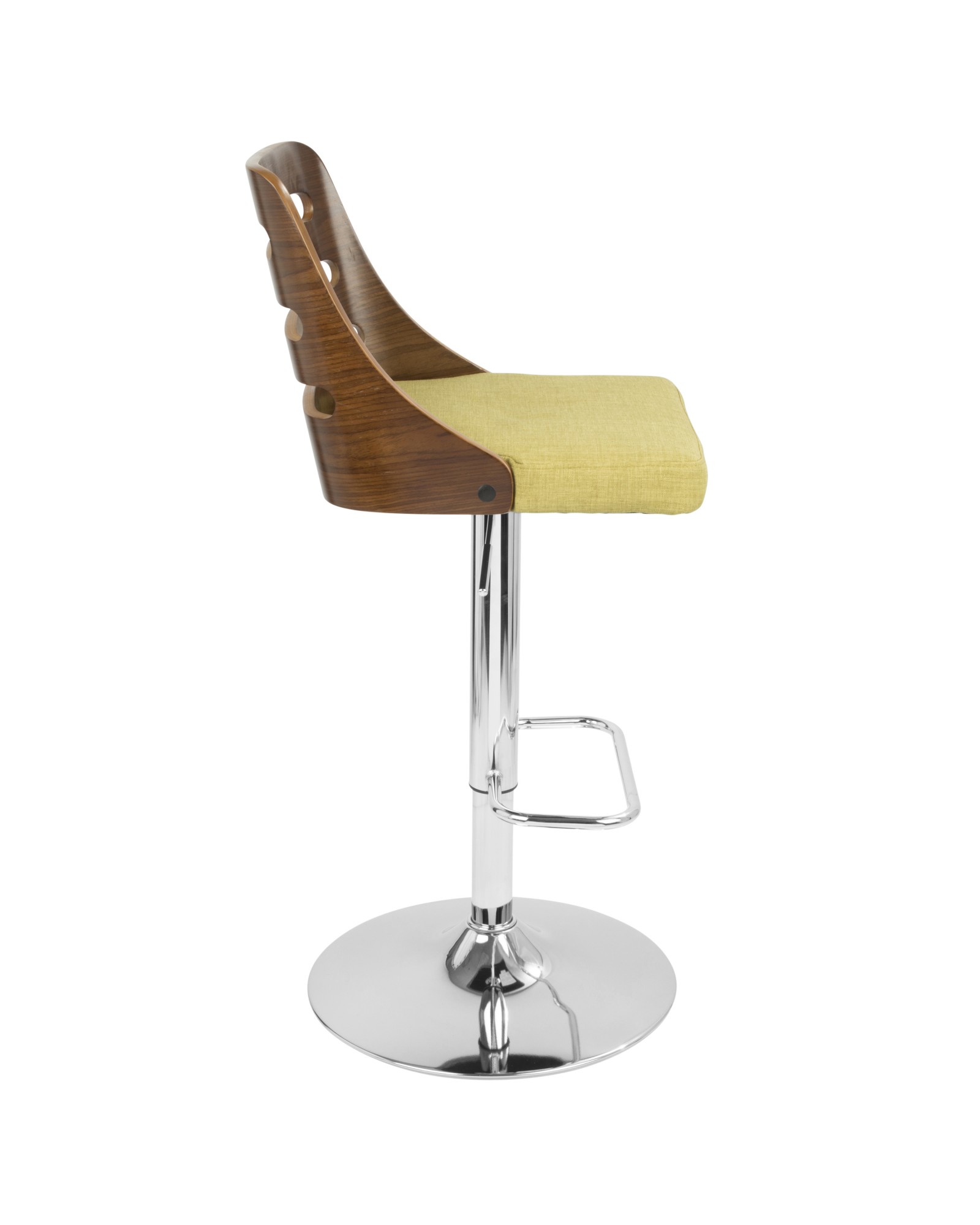 Trevi Mid-Century Modern Adjustable Barstool with Swivel in Walnut and Green