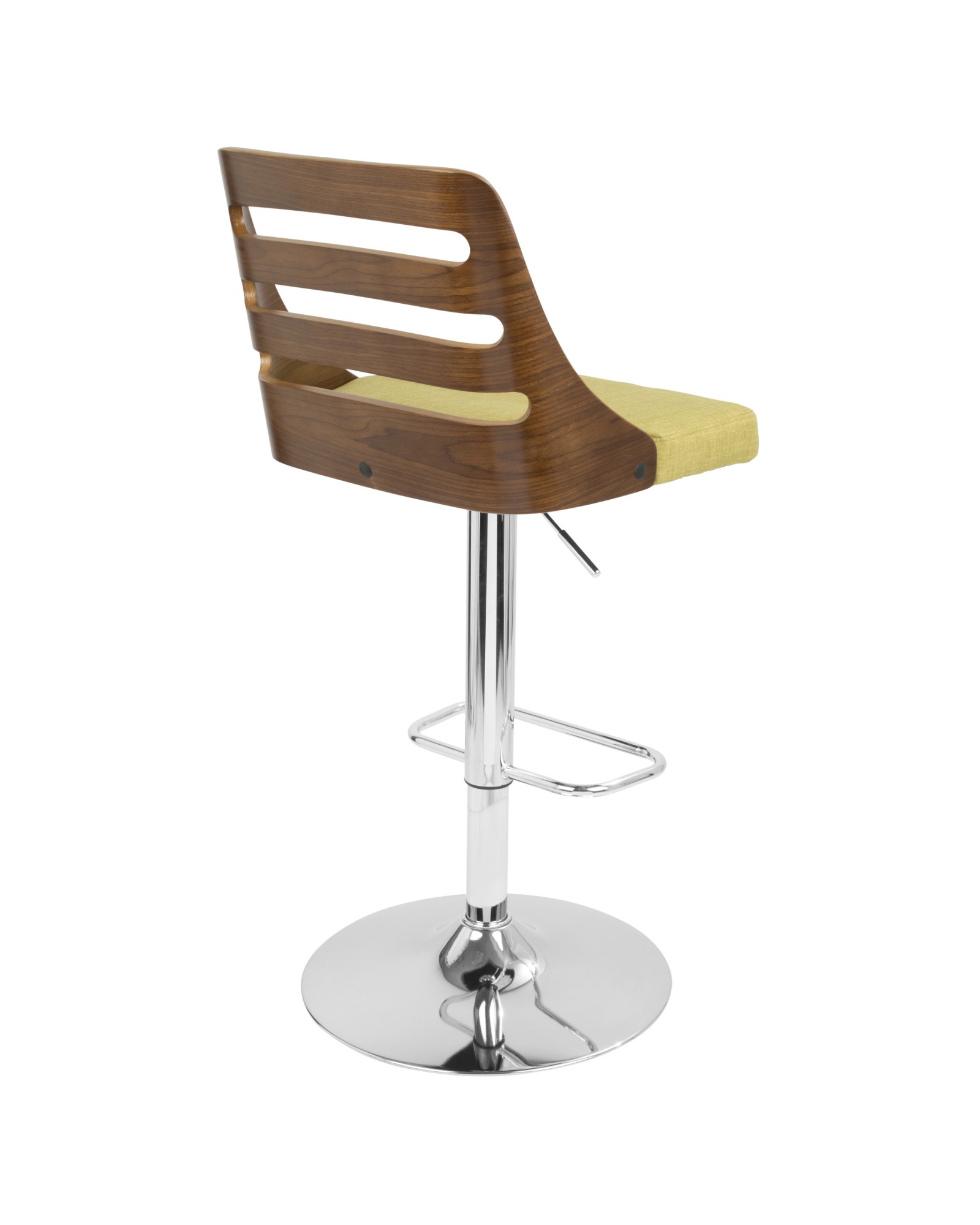 Trevi Mid-Century Modern Adjustable Barstool with Swivel in Walnut and Green