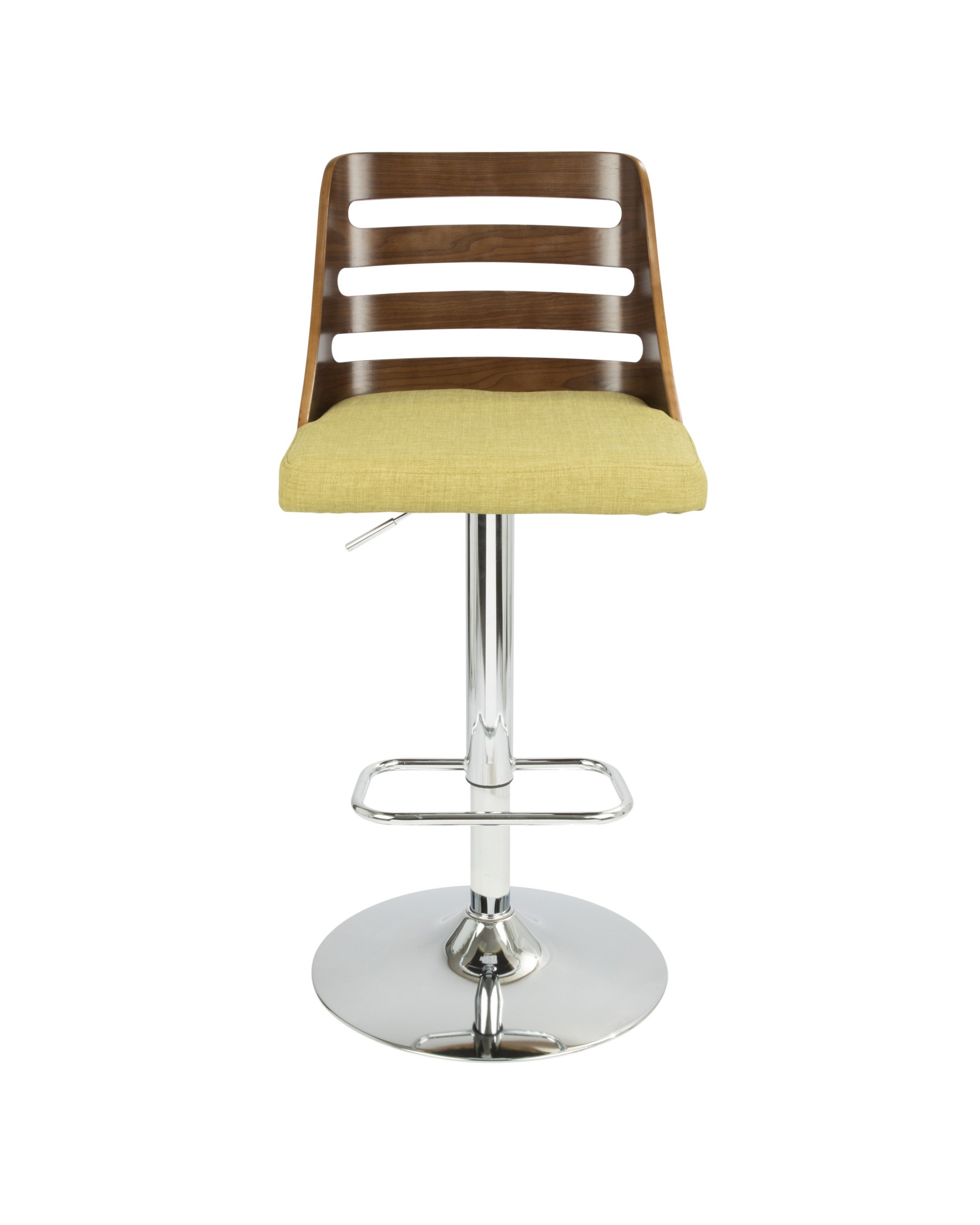 Trevi Mid-Century Modern Adjustable Barstool with Swivel in Walnut and Green