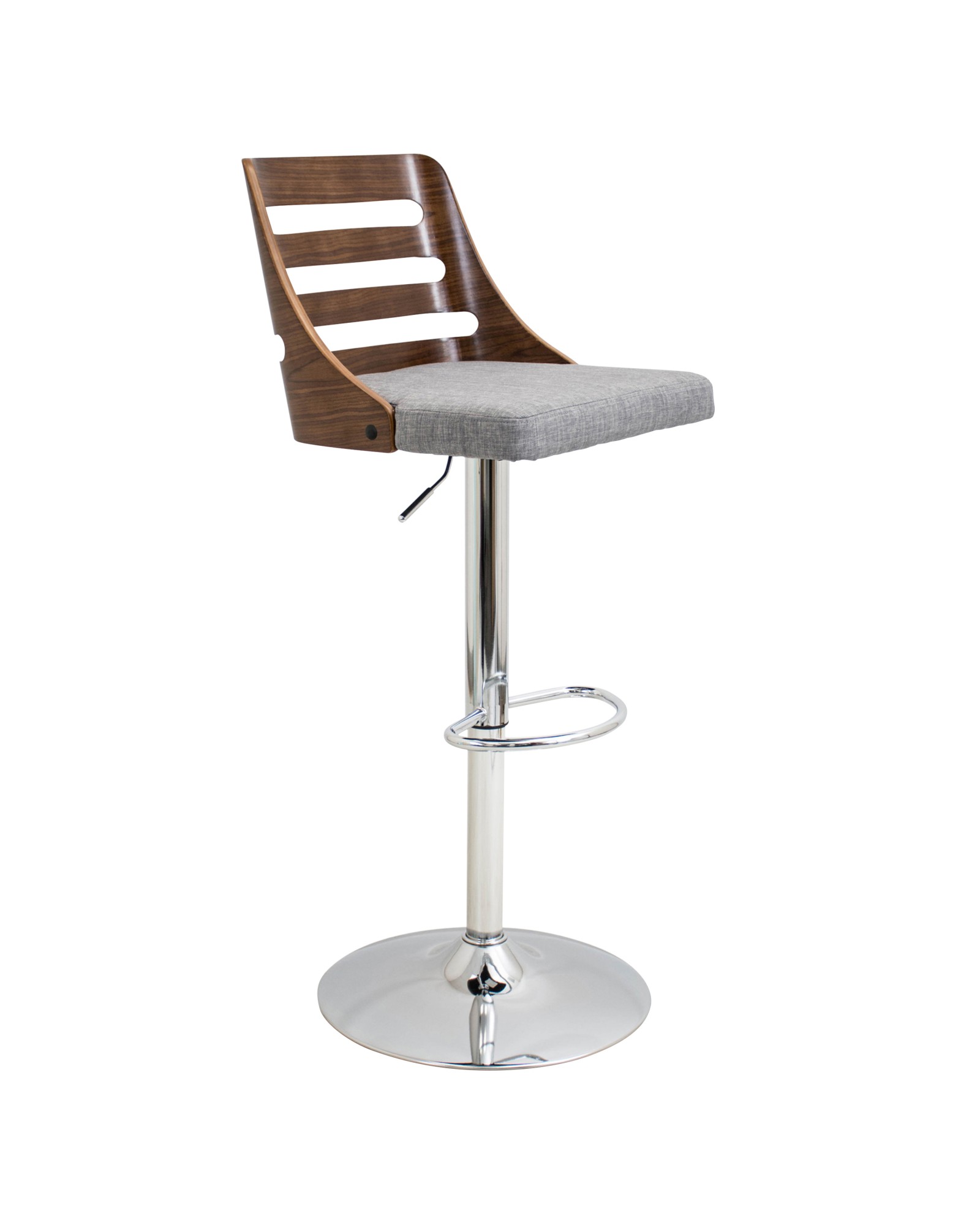 Trevi Mid-Century Modern Adjustable Barstool with Swivel in Walnut and Grey