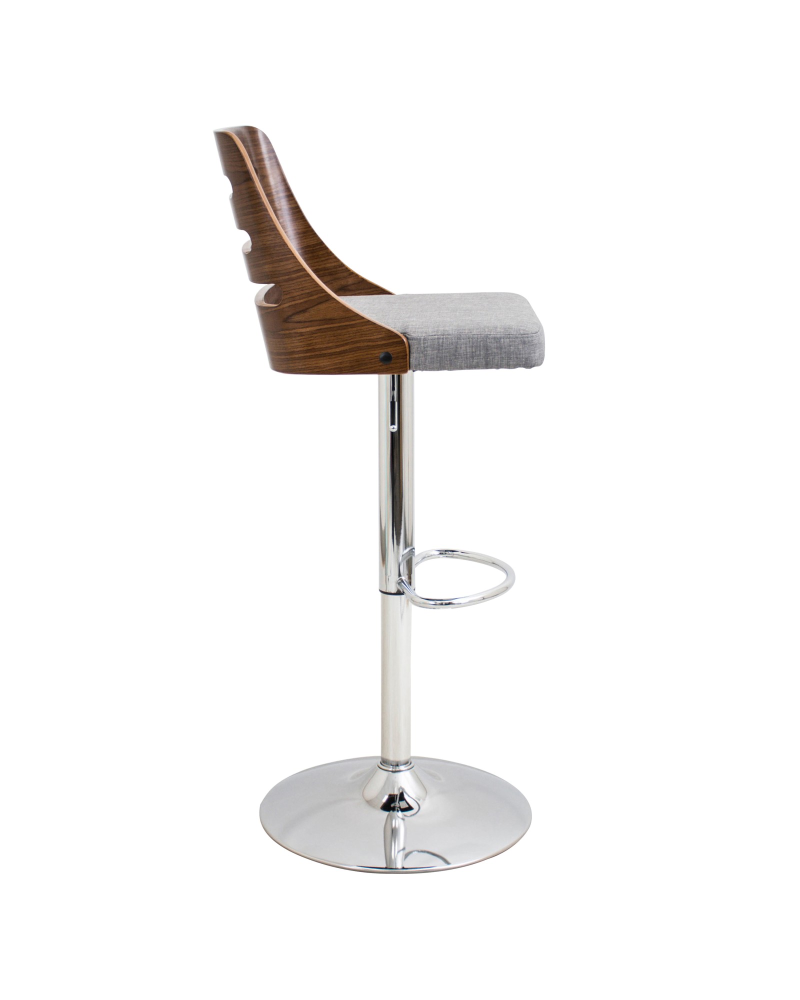 Trevi Mid-Century Modern Adjustable Barstool with Swivel in Walnut and Grey