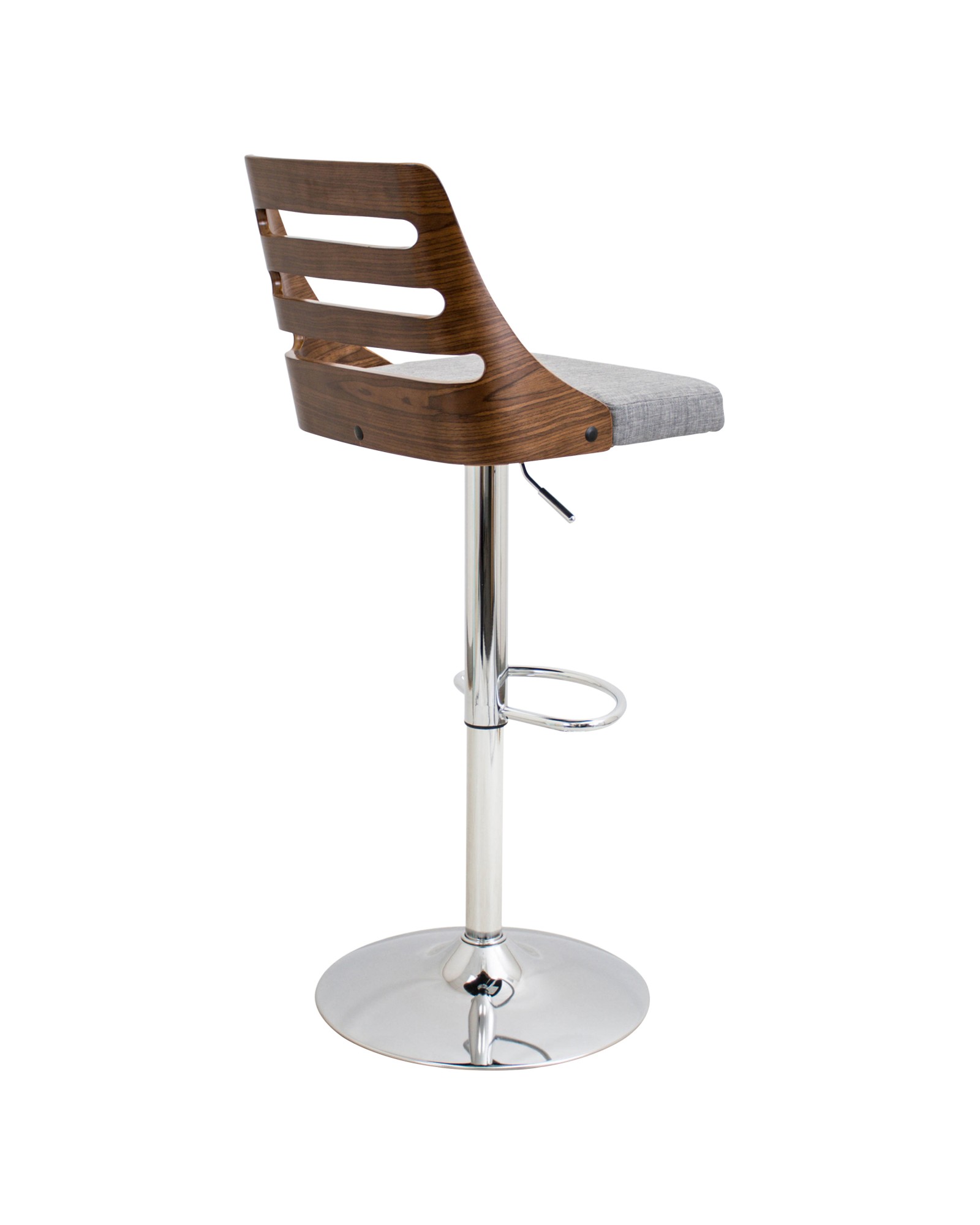 Trevi Mid-Century Modern Adjustable Barstool with Swivel in Walnut and Grey