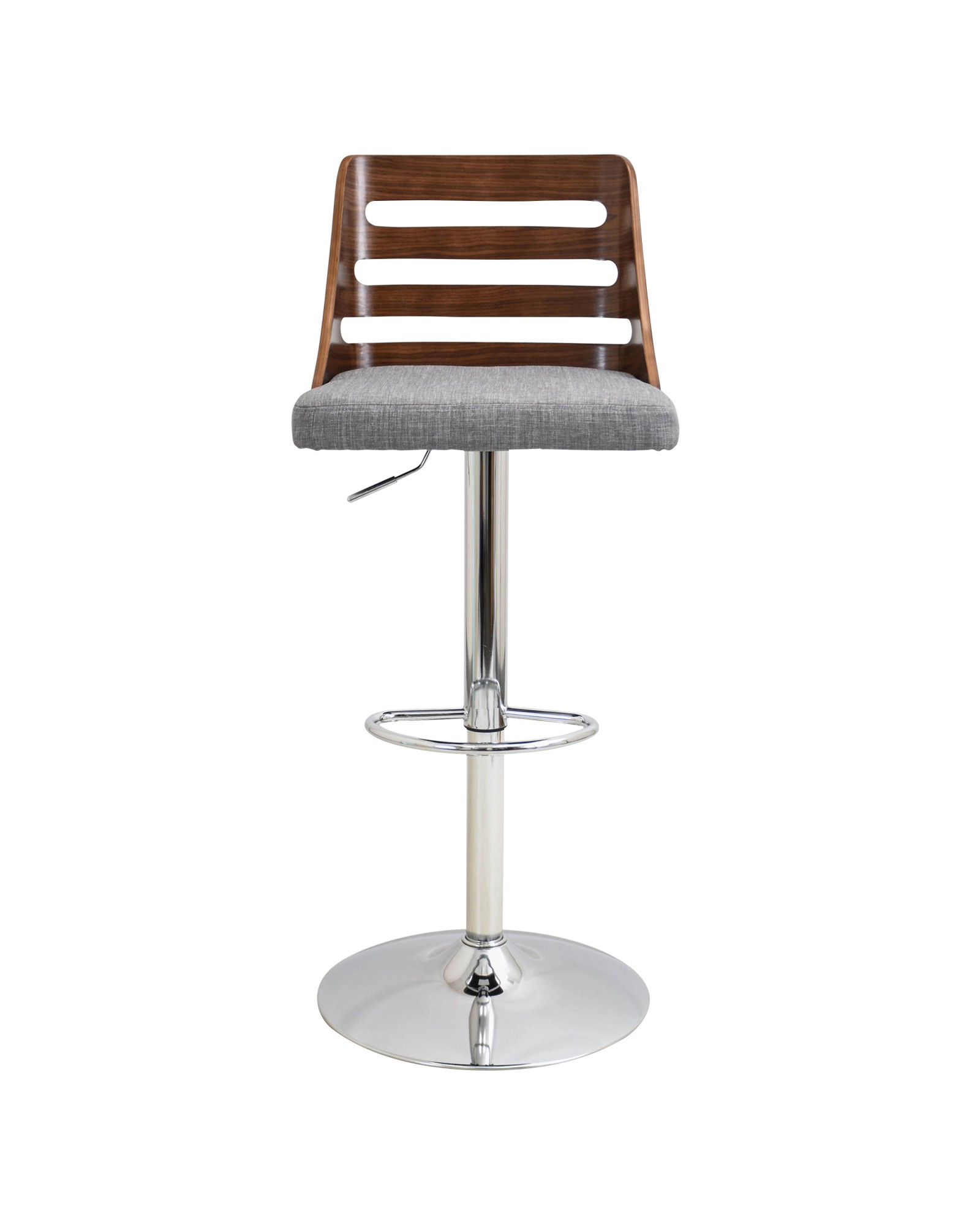 Trevi Mid-Century Modern Adjustable Barstool with Swivel in Walnut and Grey