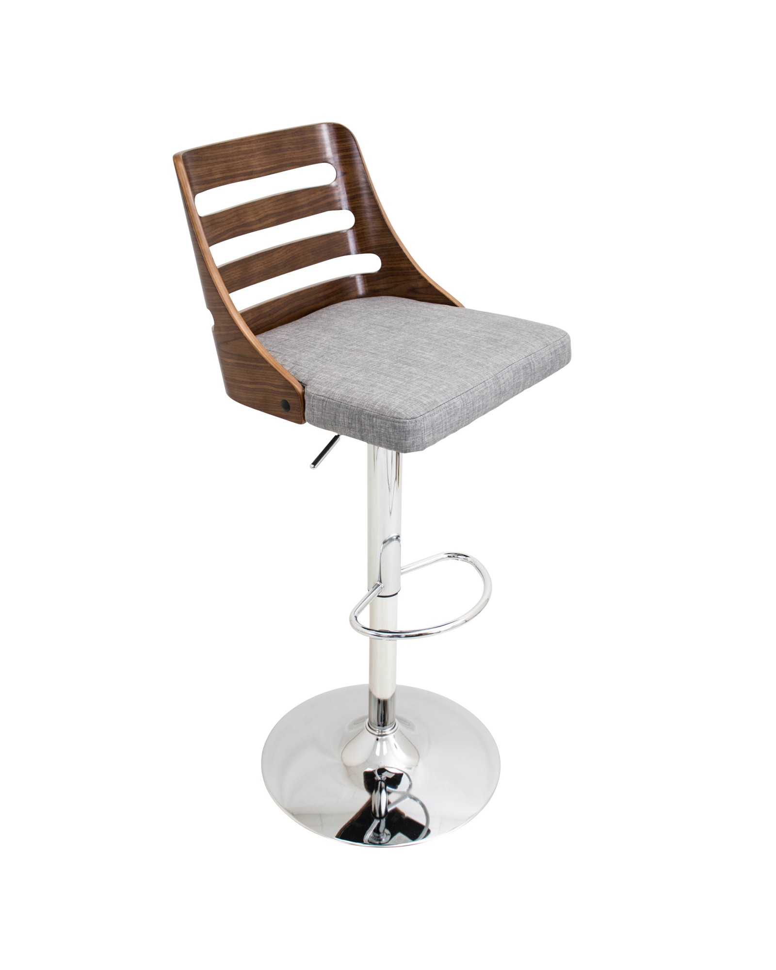 Trevi Mid-Century Modern Adjustable Barstool with Swivel in Walnut and Grey