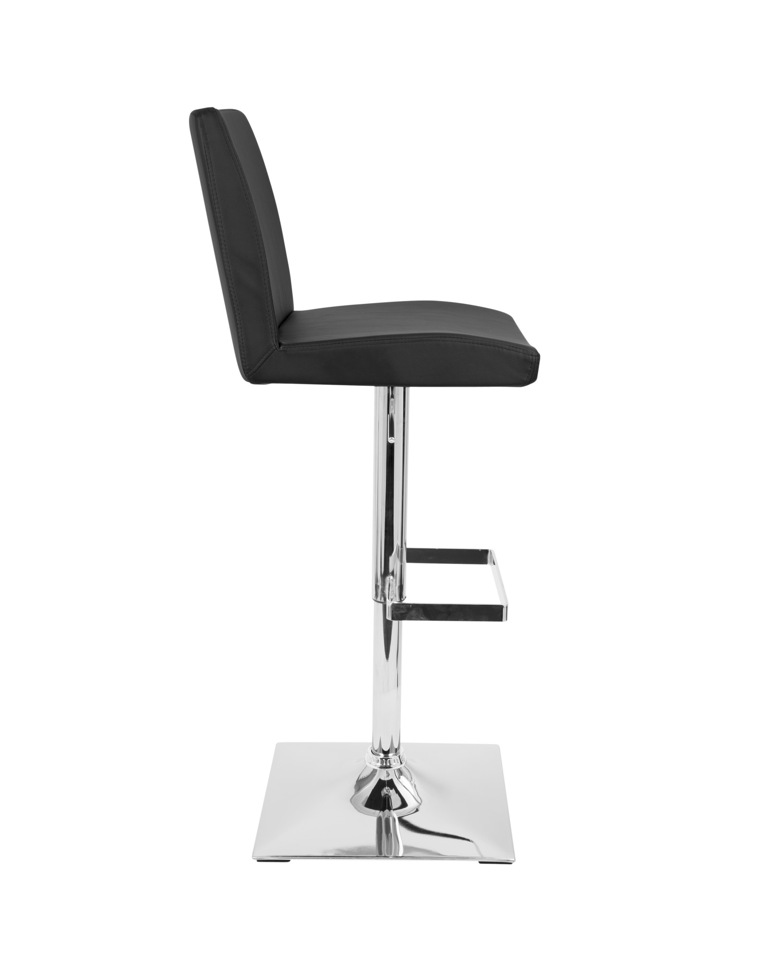 Captain Contemporary Adjustable Barstool with Swivel in Black Faux Leather