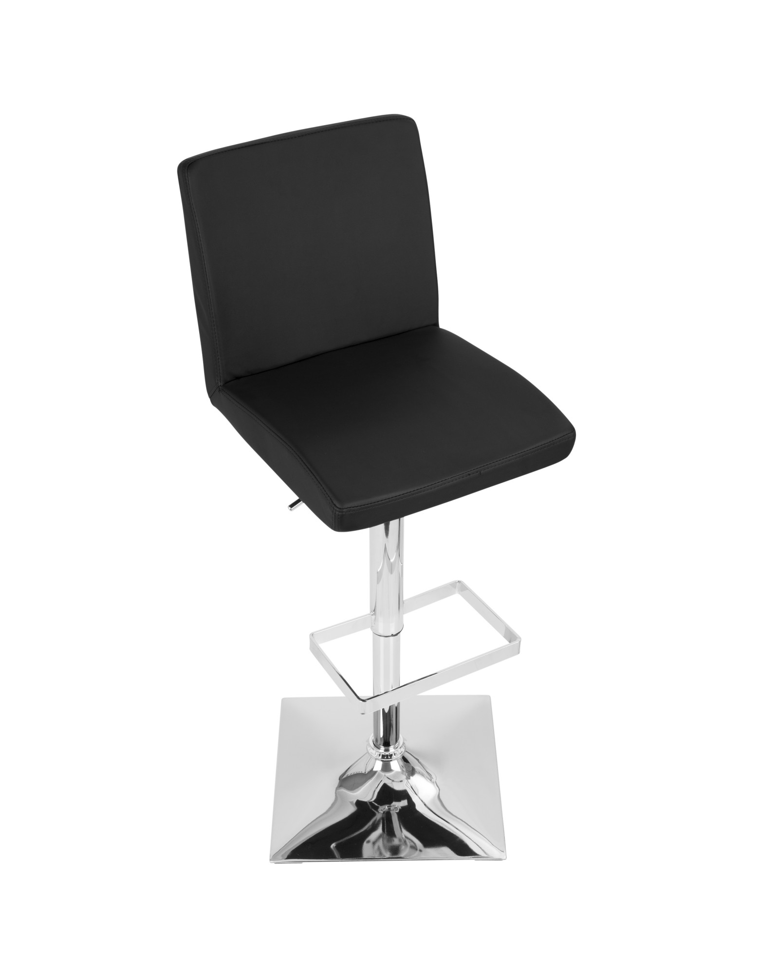 Captain Contemporary Adjustable Barstool with Swivel in Black Faux Leather