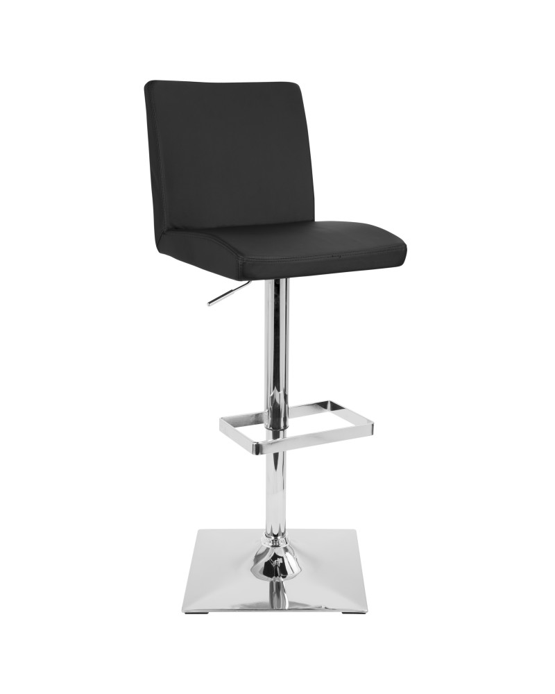 Captain Contemporary Adjustable Barstool with Swivel in Black Faux Leather