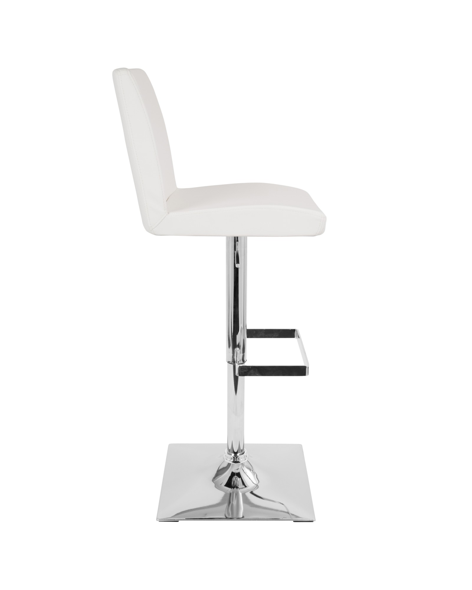 Captain Contemporary Adjustable Barstool with Swivel in White Faux Leather