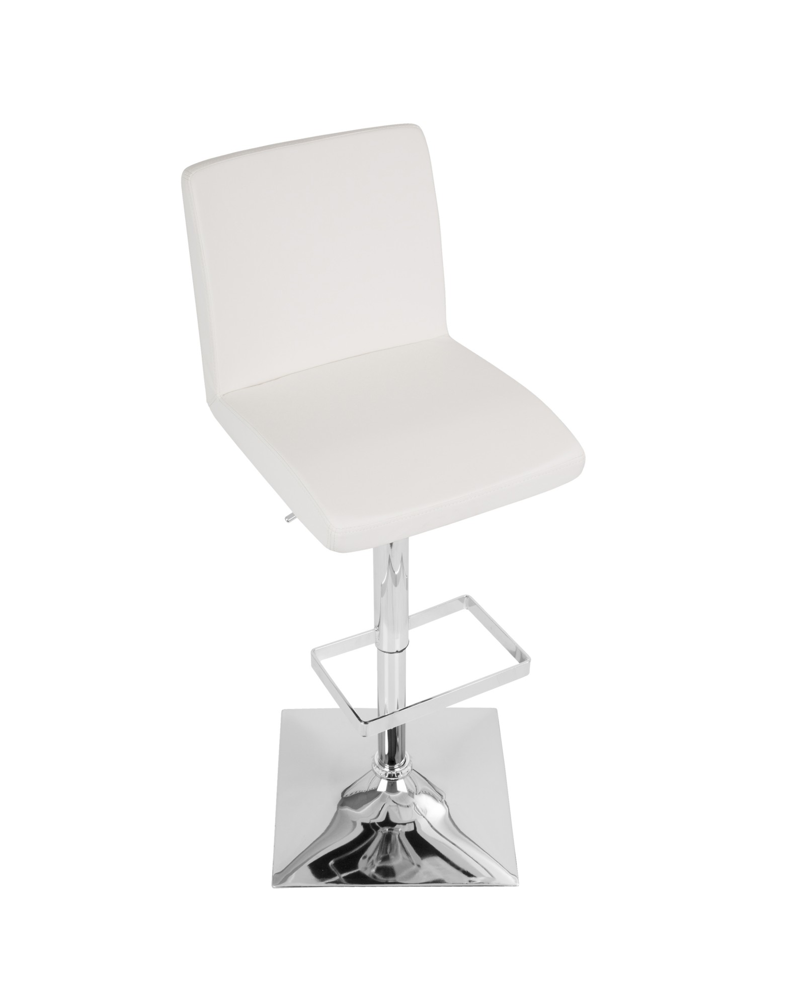 Captain Contemporary Adjustable Barstool with Swivel in White Faux Leather