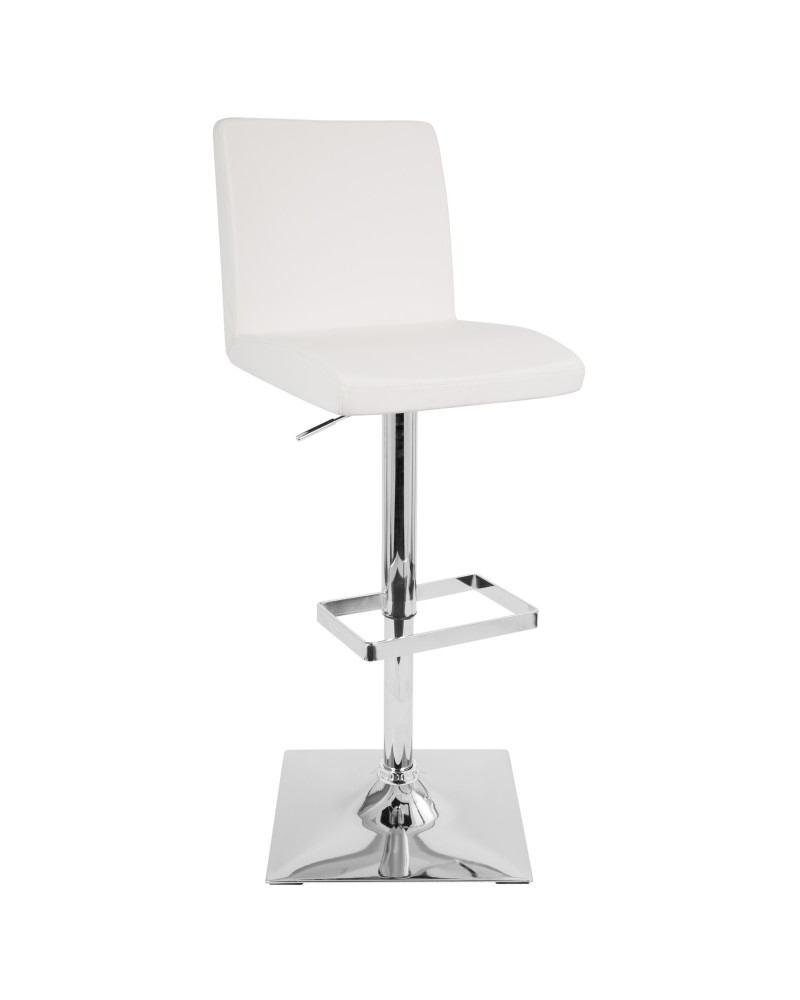 Captain Contemporary Adjustable Barstool with Swivel in White Faux Leather