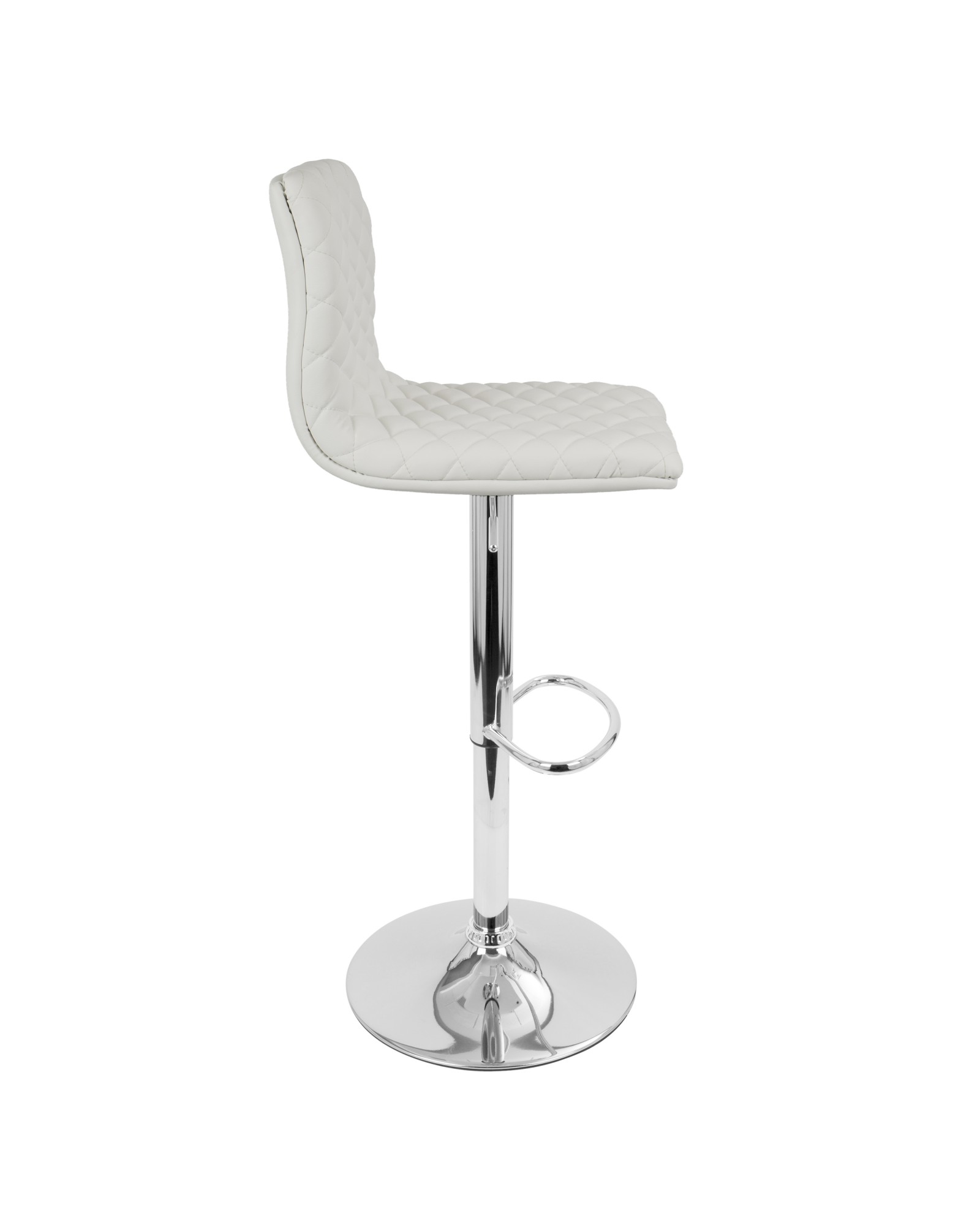 Caviar Contemporary Adjustable Barstool with Swivel in White Faux Leather