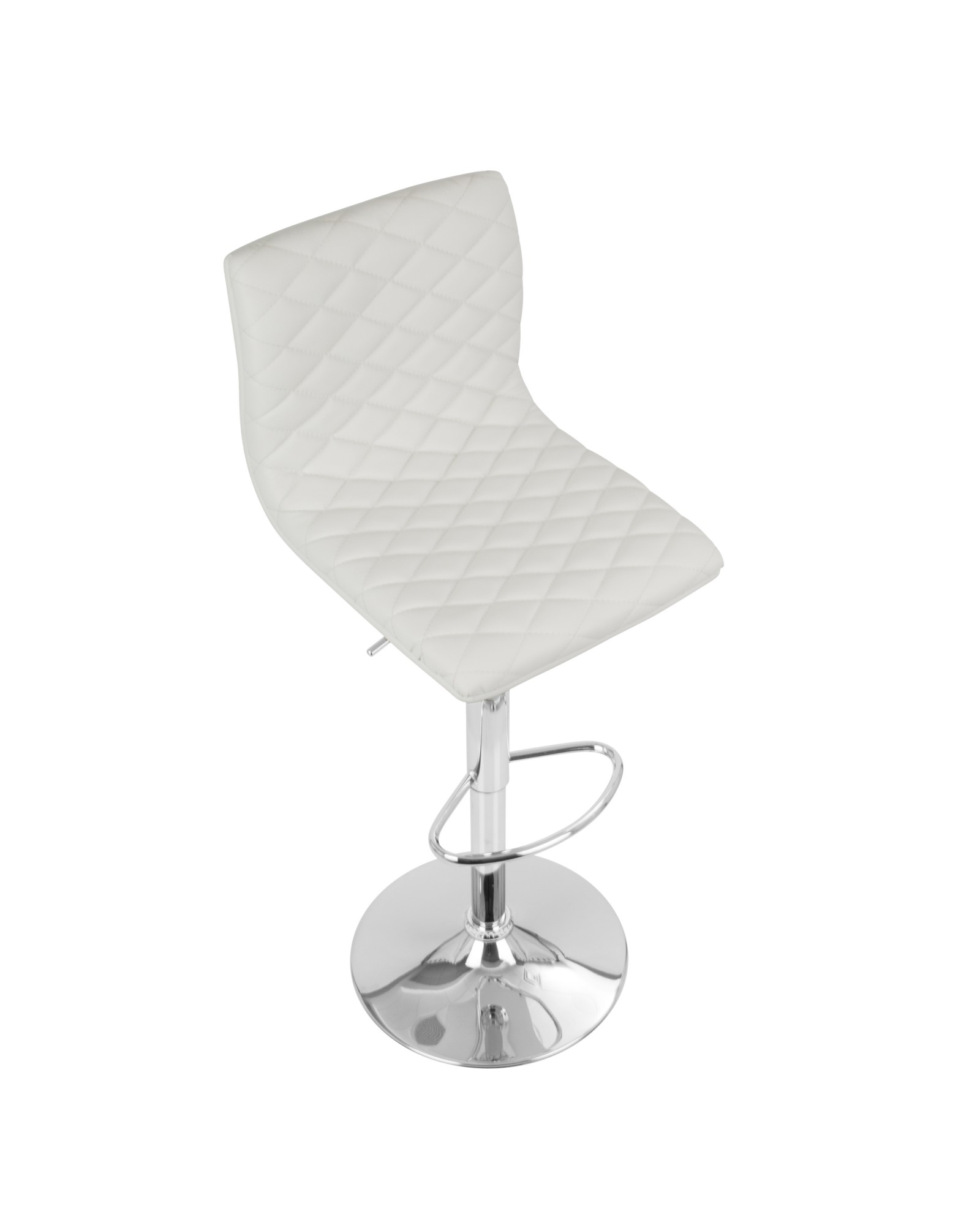 Caviar Contemporary Adjustable Barstool with Swivel in White Faux Leather