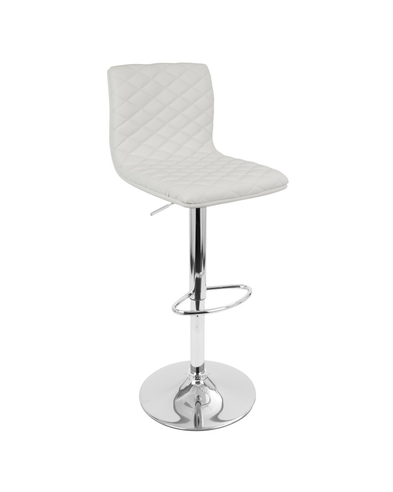 Caviar Contemporary Adjustable Barstool with Swivel in White Faux Leather