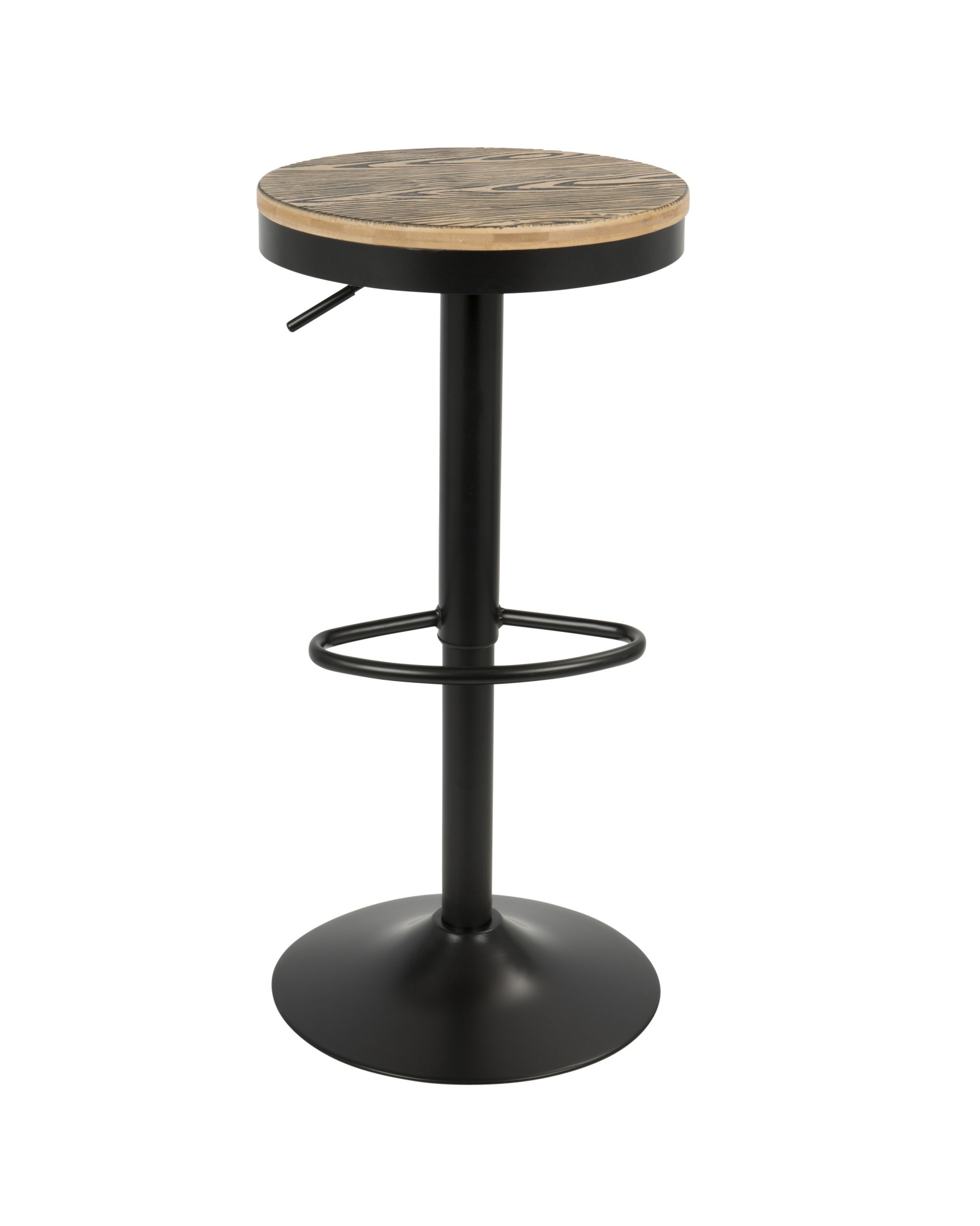 Dakota Industrial Adjustable Barstool with Swivel in Black Metal and Brown Pressed, Wood Grain Bamboo - Set of 2