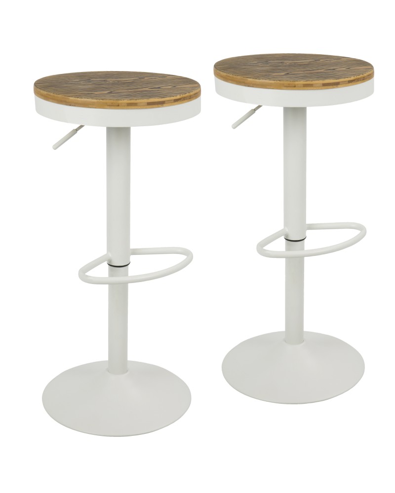 Dakota Industrial Adjustable Barstool with Swivel in White - Set of 2