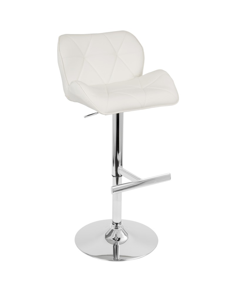 Jubilee Contemporary Adjustable Barstool with Swivel in White Faux Leather