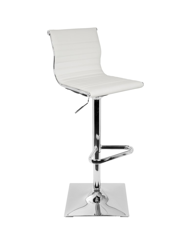 Masters Contemporary Adjustable Barstool with Swivel in White Faux Leather