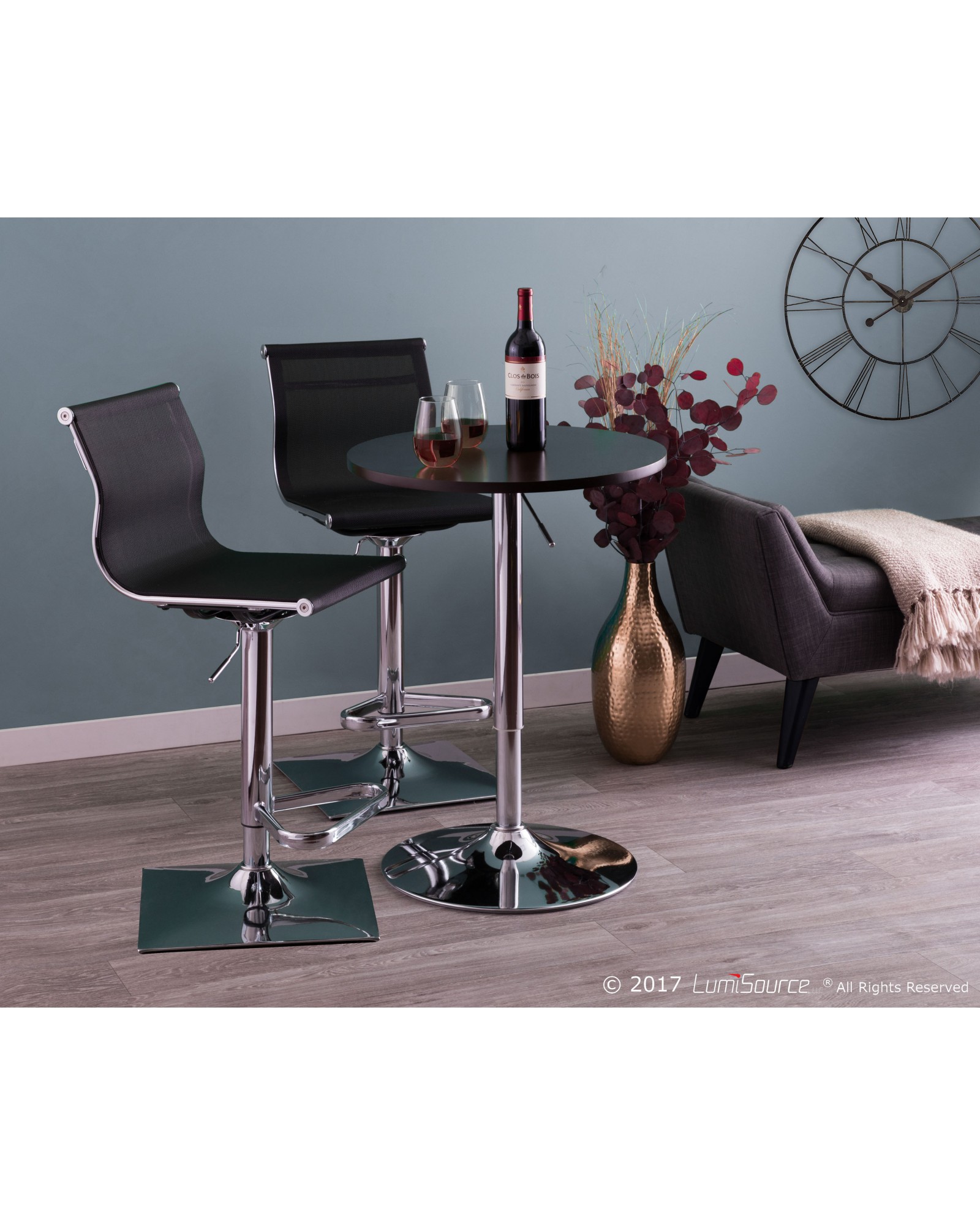 Mirage Contemporary Adjustable Barstool with Swivel in Black