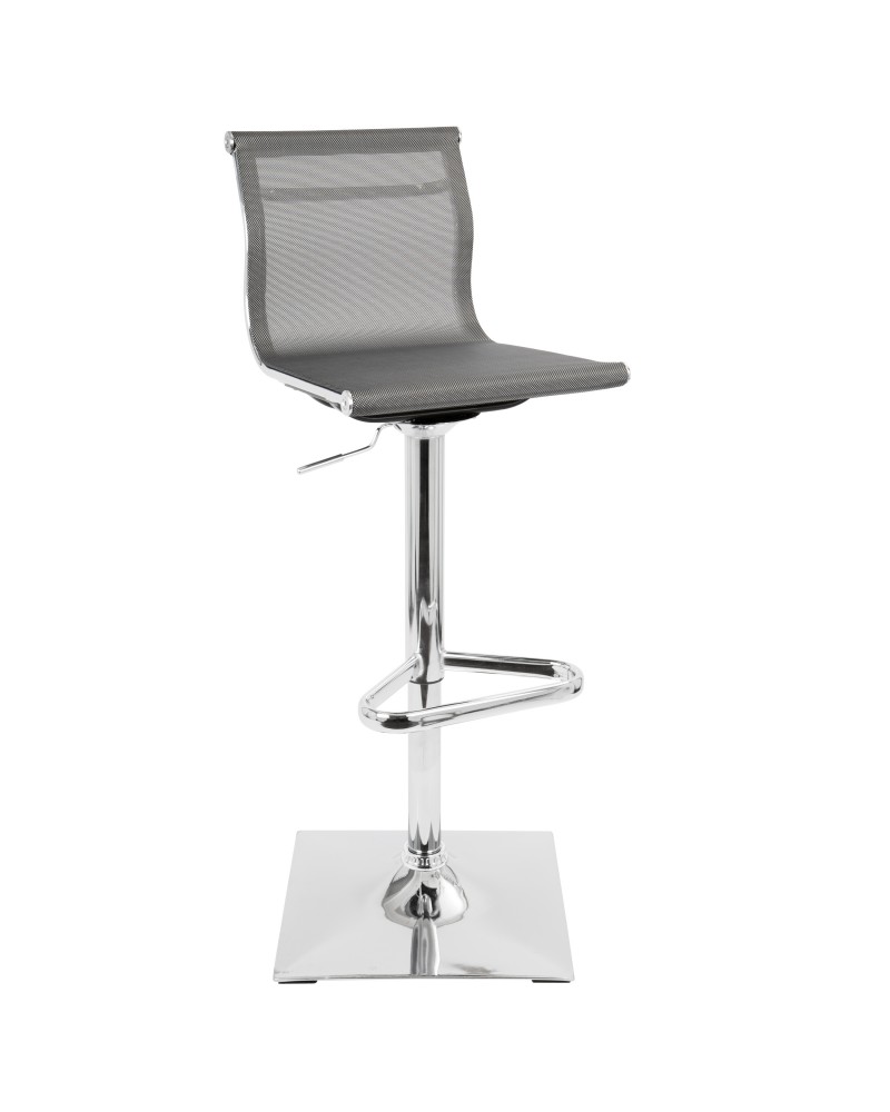 Mirage Contemporary Adjustable Barstool with Swivel in Silver