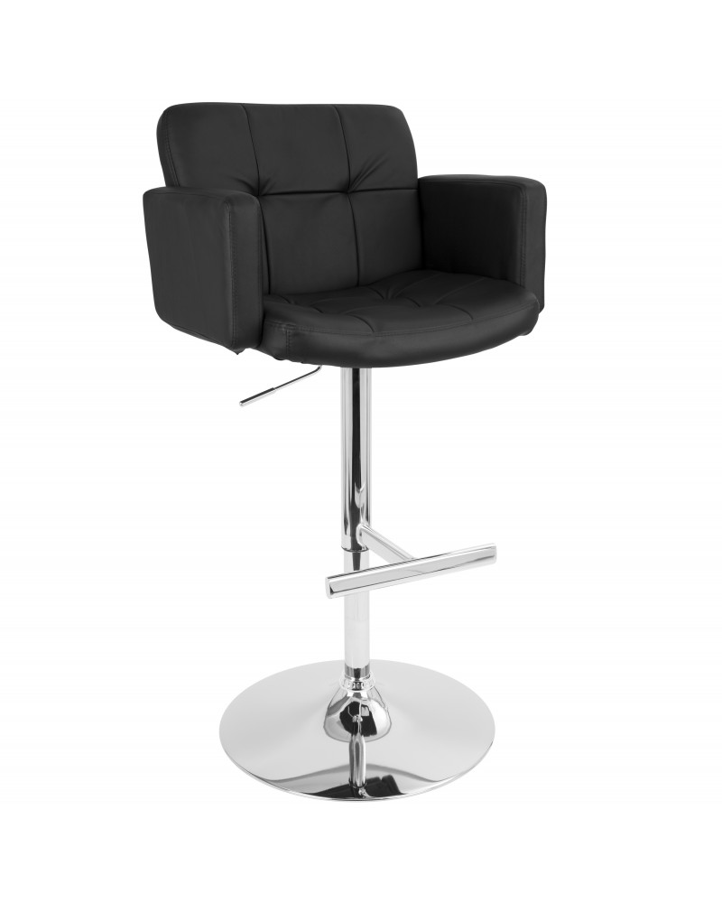 Stout Contemporary Adjustable Barstool with Swivel and Black Faux Leather
