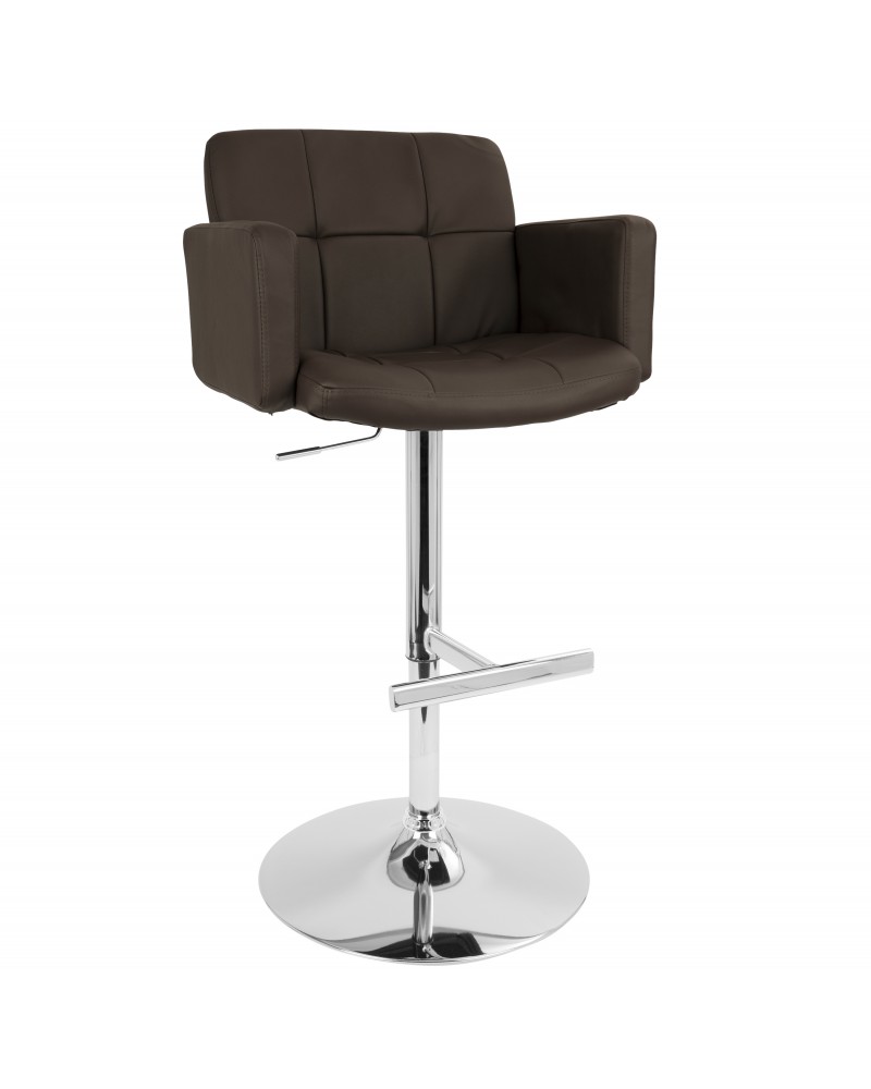 Stout Contemporary Adjustable Barstool with Swivel and Brown Faux Leather