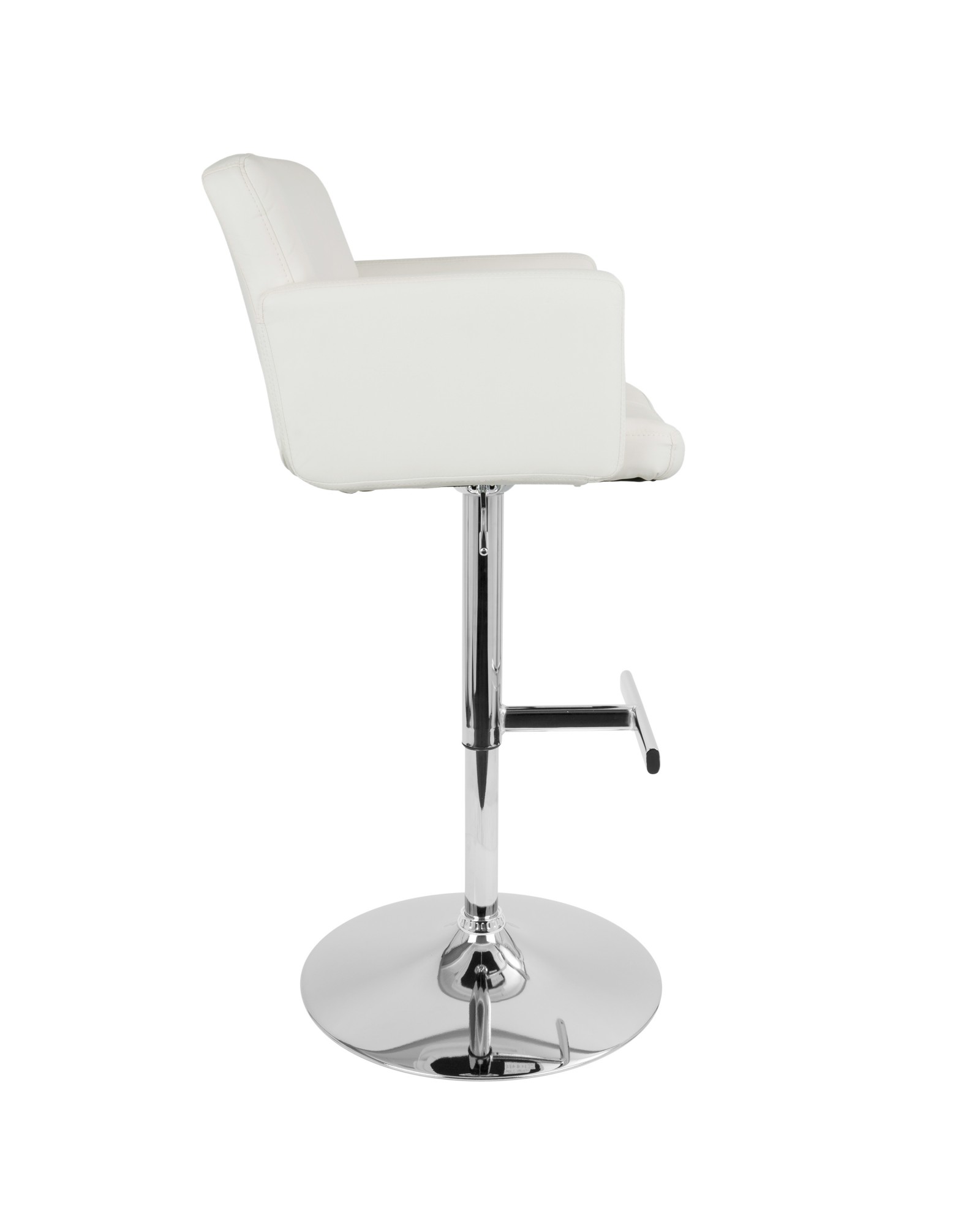 Stout Contemporary Adjustable Barstool with Swivel and White Faux Leather