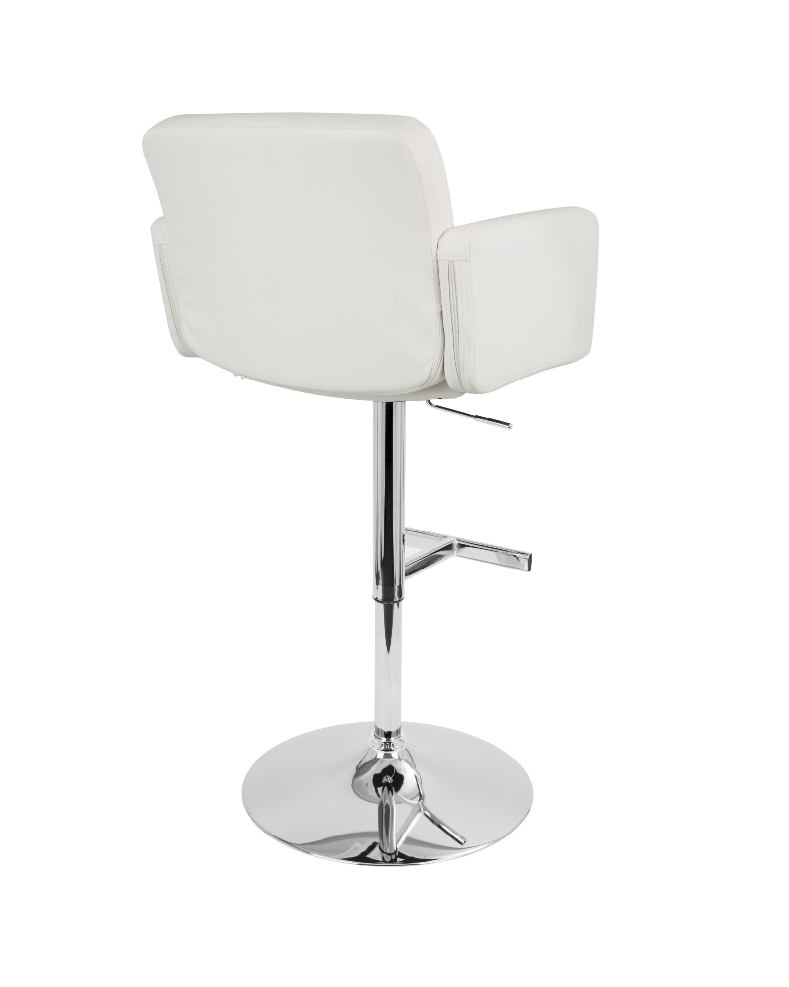 Stout Contemporary Adjustable Barstool with Swivel and White Faux Leather