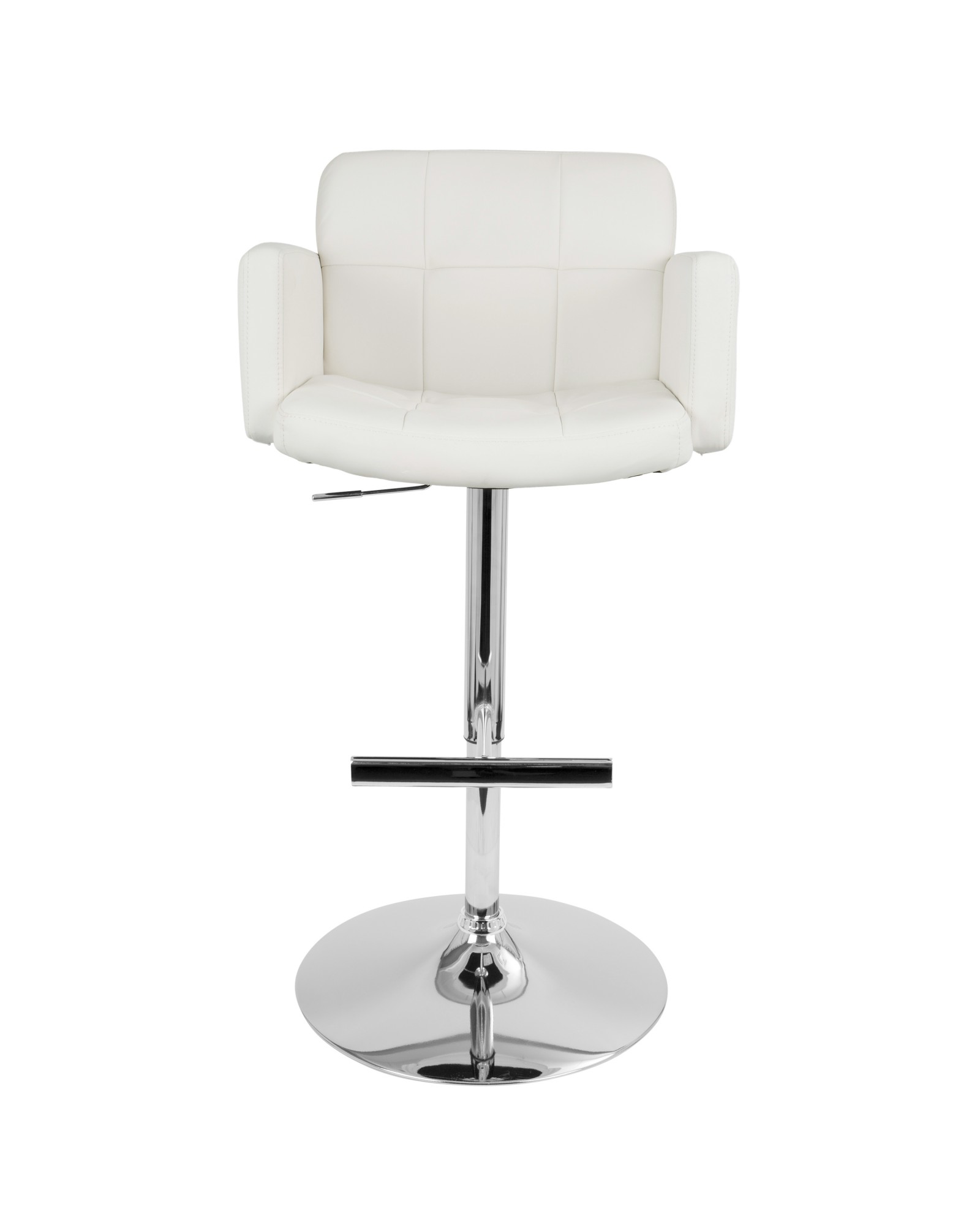 Stout Contemporary Adjustable Barstool with Swivel and White Faux Leather
