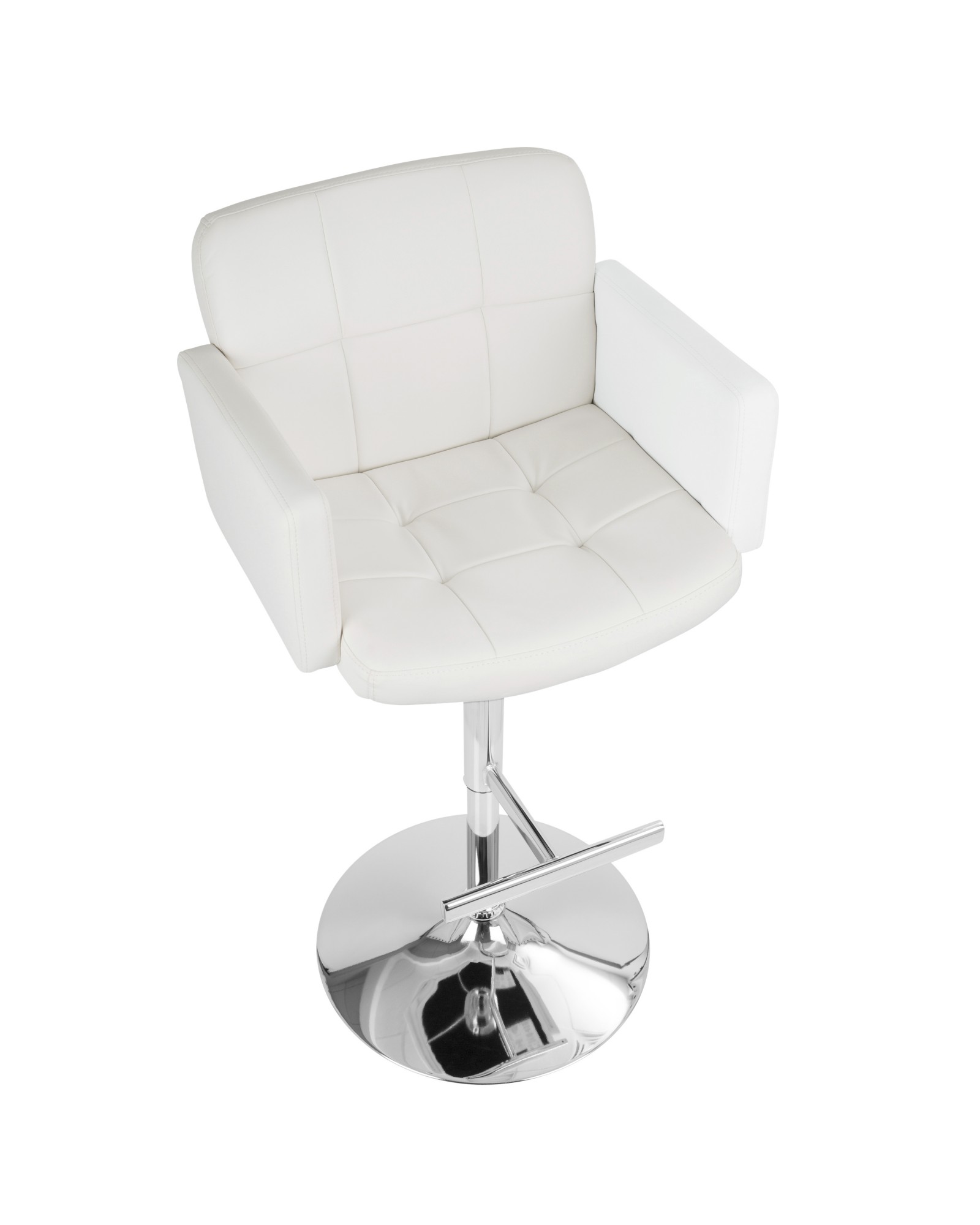 Stout Contemporary Adjustable Barstool with Swivel and White Faux Leather