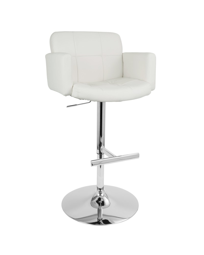 Stout Contemporary Adjustable Barstool with Swivel and White Faux Leather