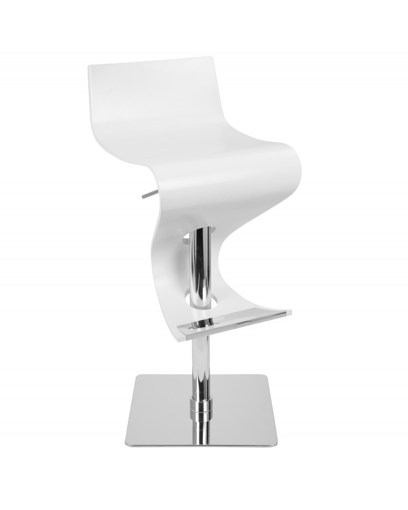 Viva Contemporary Adjustable Barstool with Swivel and White Wood