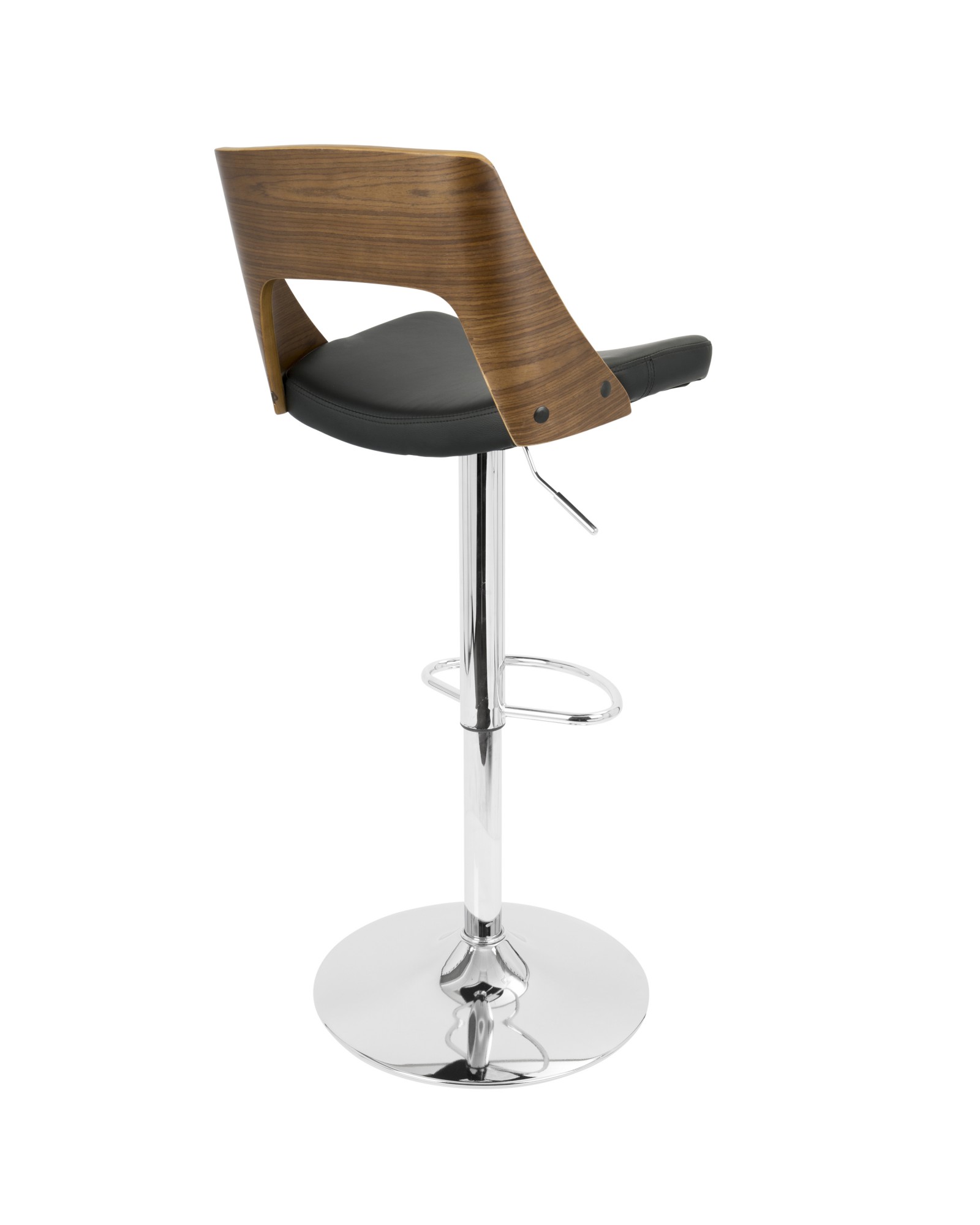 Valencia Mid-Century Modern Adjustable Barstool with Swivel in Walnut and Black Faux Leather