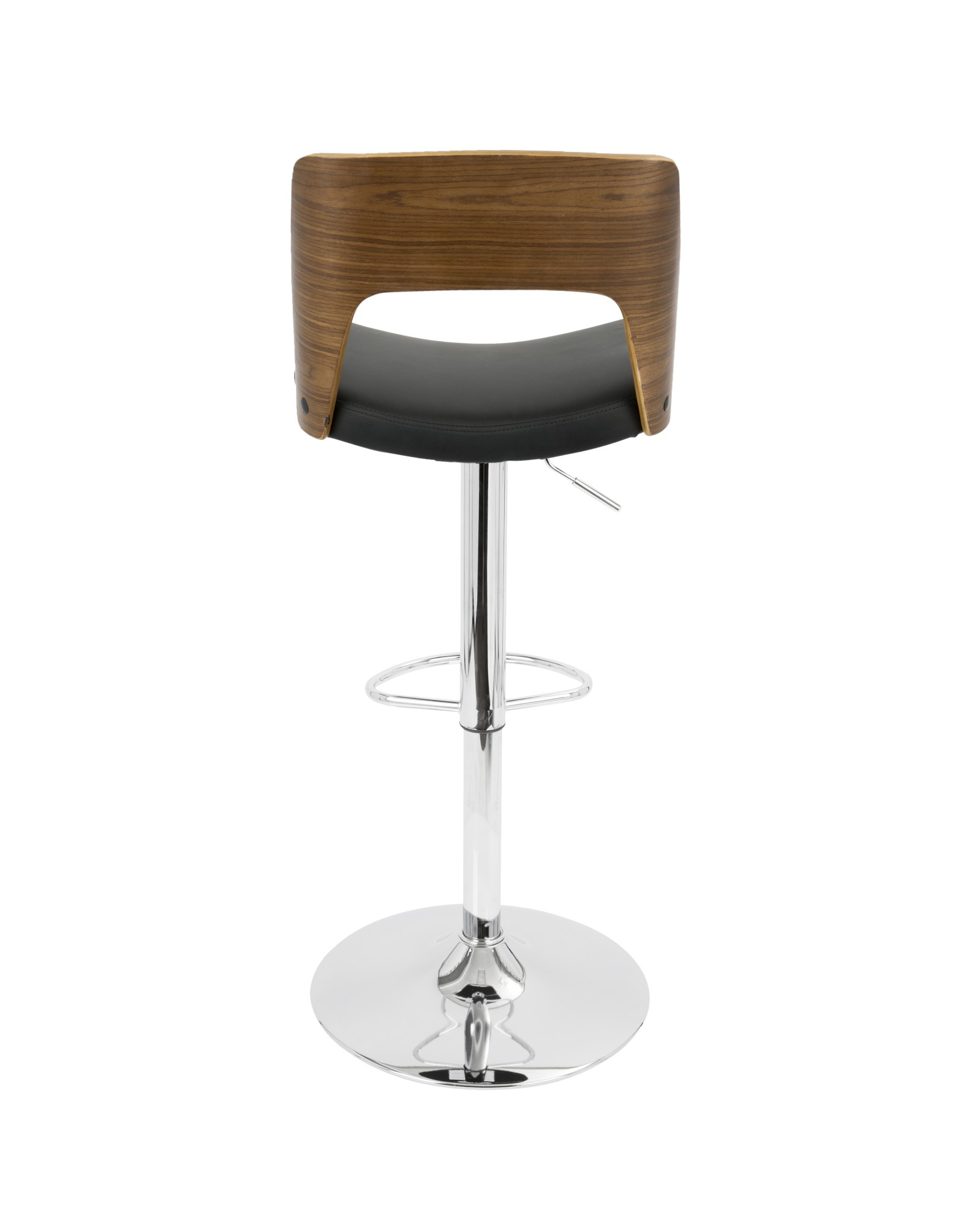 Valencia Mid-Century Modern Adjustable Barstool with Swivel in Walnut and Black Faux Leather