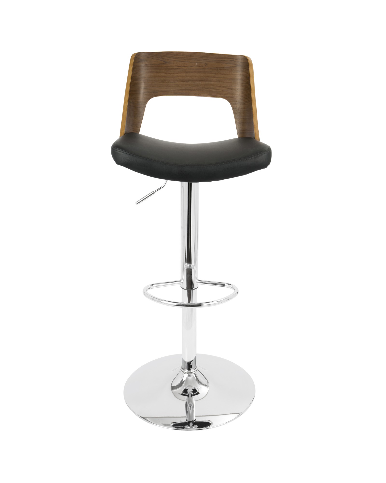 Valencia Mid-Century Modern Adjustable Barstool with Swivel in Walnut and Black Faux Leather