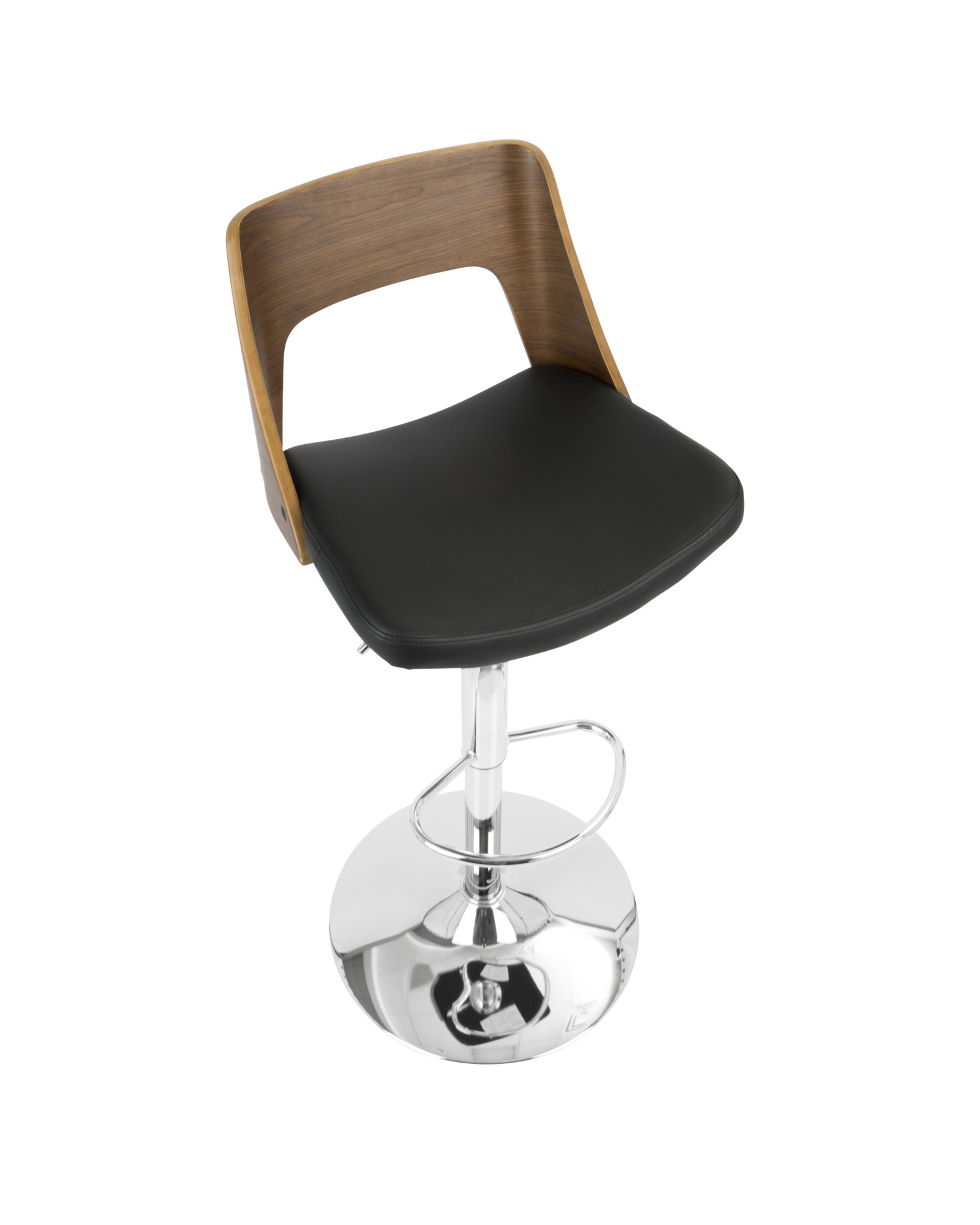 Valencia Mid-Century Modern Adjustable Barstool with Swivel in Walnut and Black Faux Leather