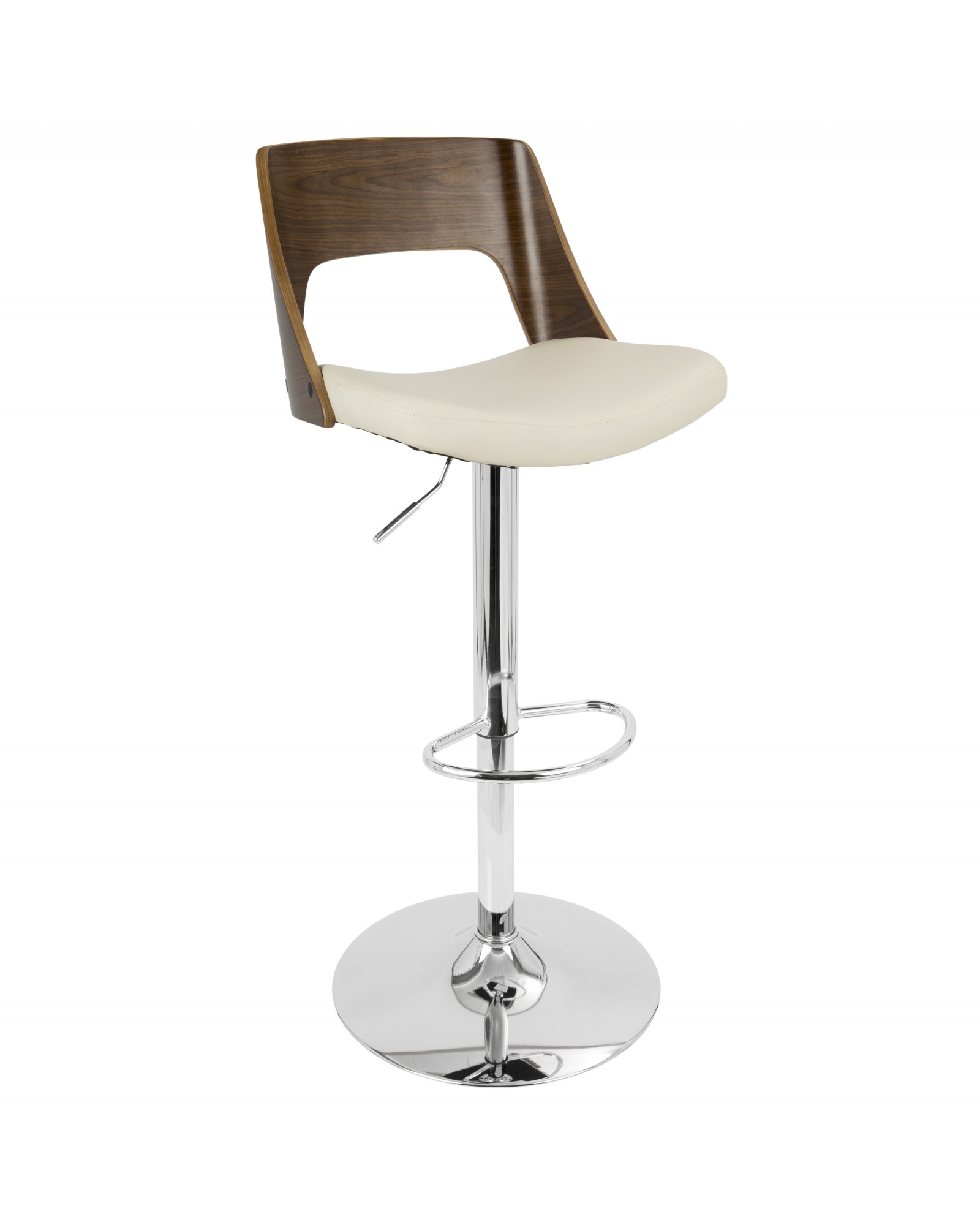Valencia Mid-Century Modern Adjustable Barstool with Swivel in Walnut and Cream Faux Leather