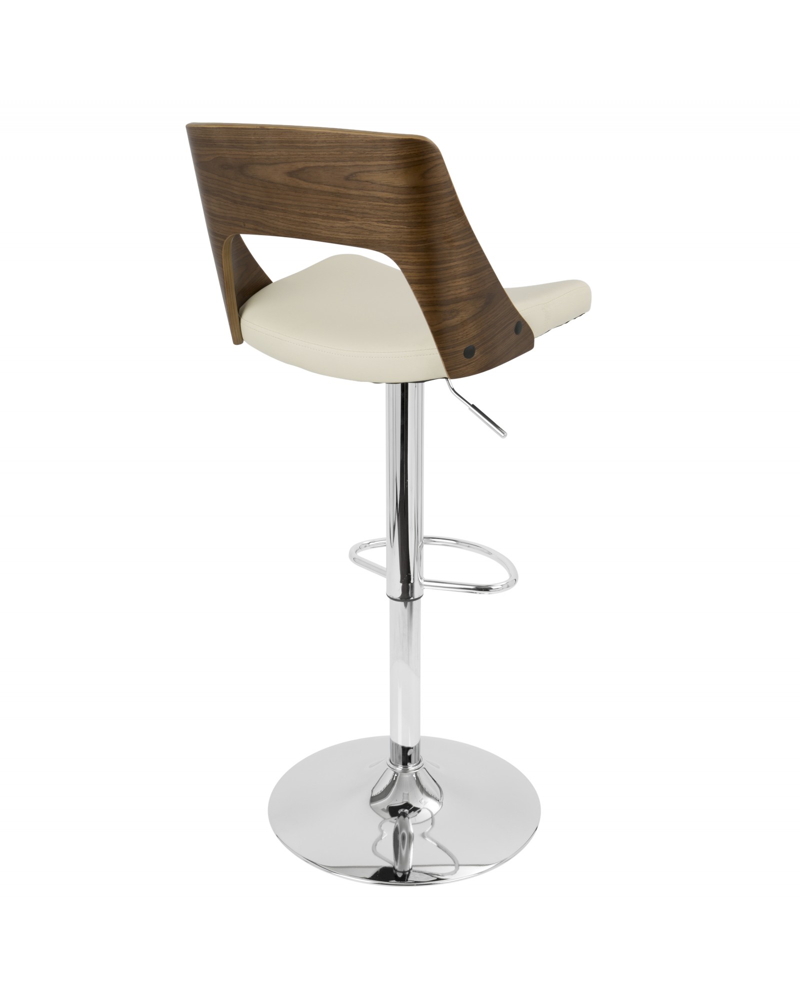 Valencia Mid-Century Modern Adjustable Barstool with Swivel in Walnut and Cream Faux Leather