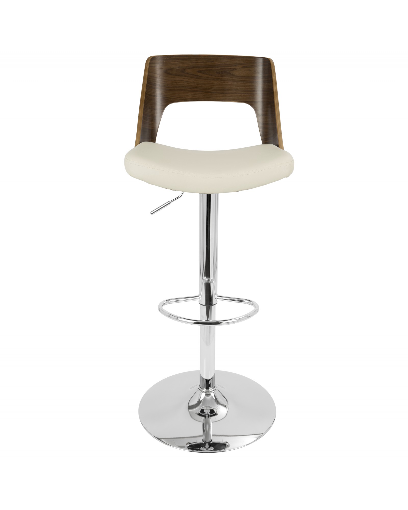 Valencia Mid-Century Modern Adjustable Barstool with Swivel in Walnut and Cream Faux Leather